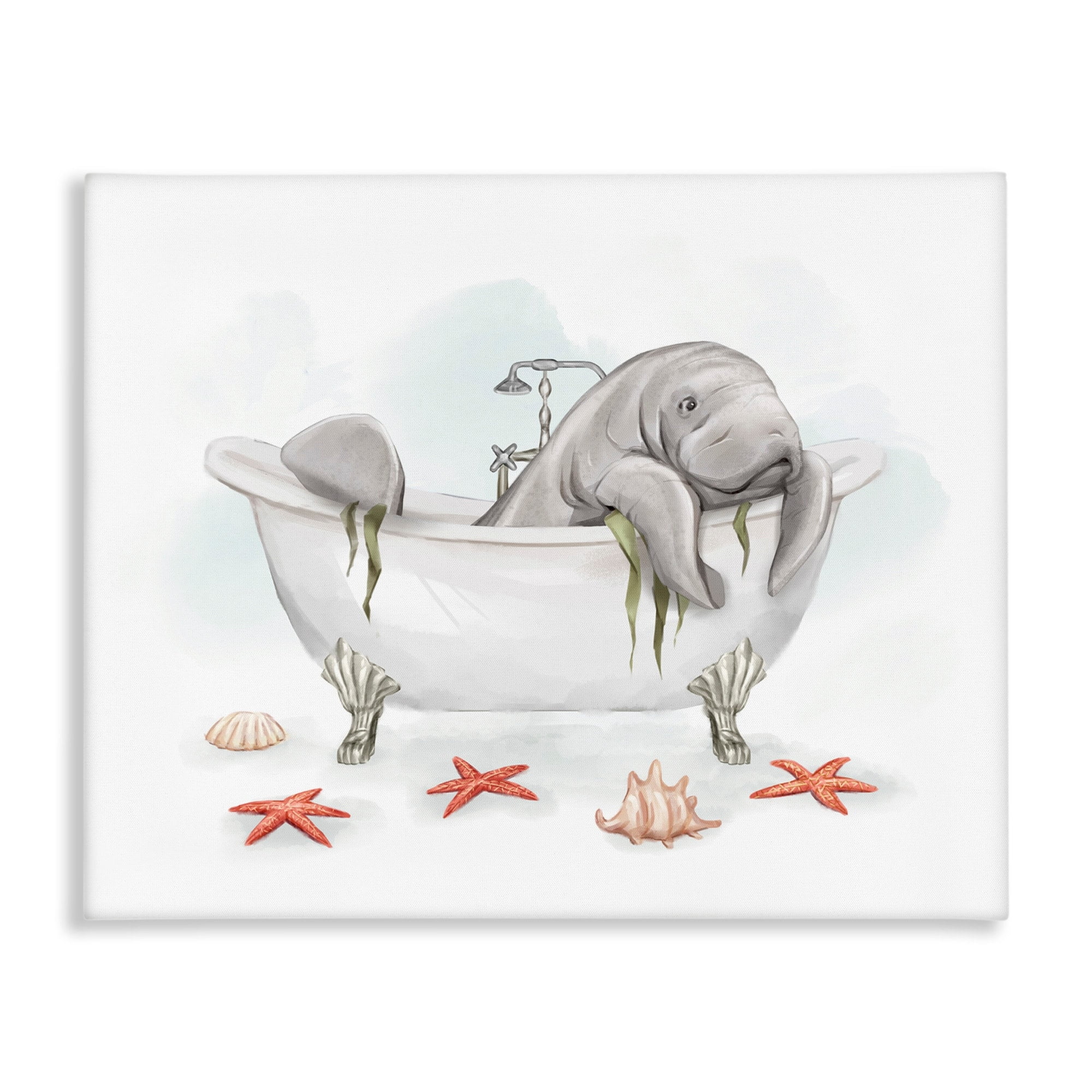 Stupell Industries Manatee Sea Life Swimming Bathtub Bathroom Painting Graphic Art Gallery Wrapped Canvas Print Wall Art, Design by Ziwei Li