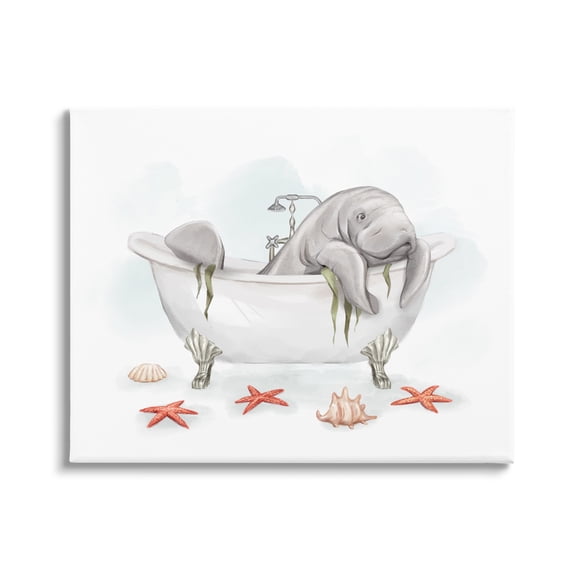 Stupell Industries Manatee Sea Life Swimming Bathtub Bathroom Painting Graphic Art Gallery Wrapped Canvas Print Wall Art, Design by Ziwei Li