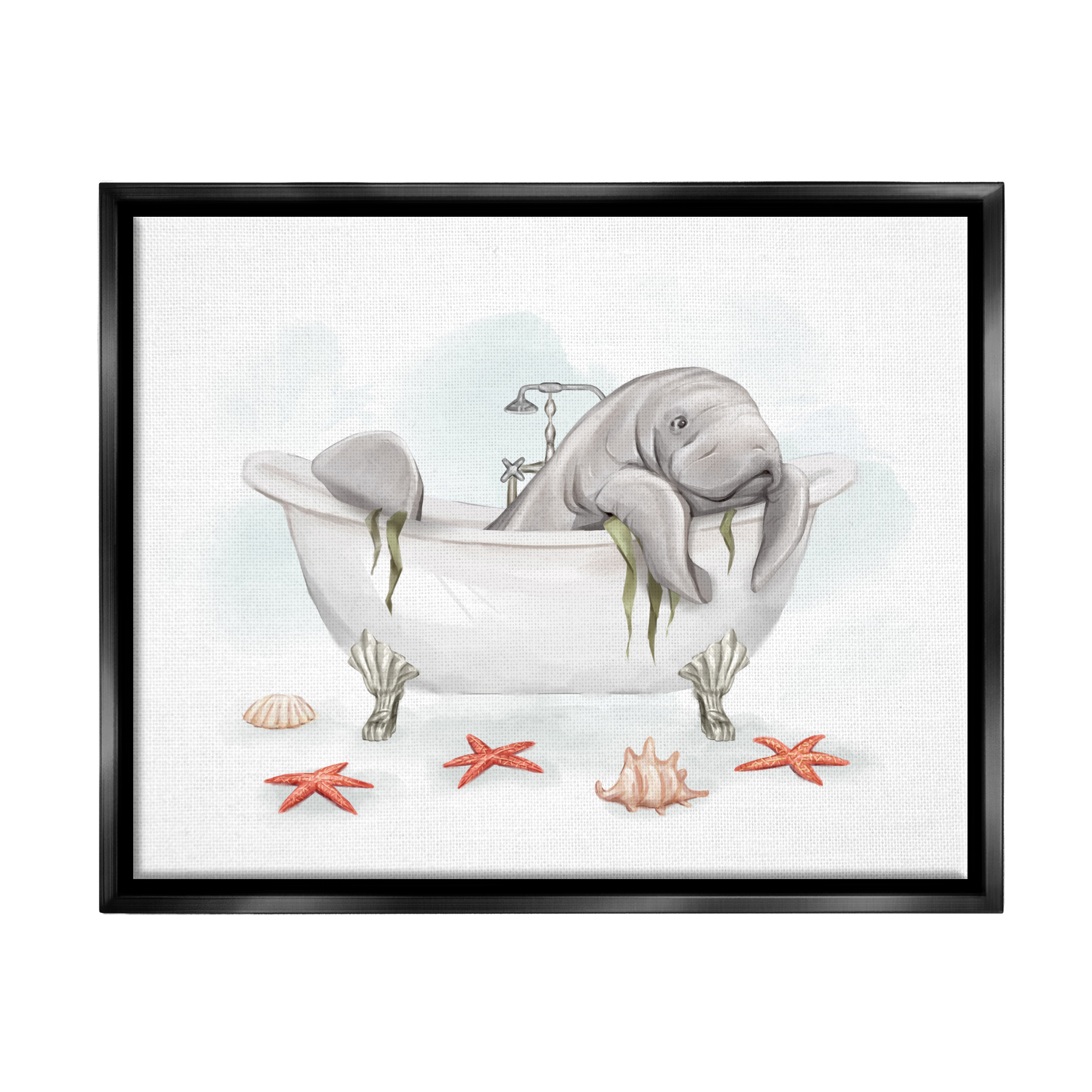 Stupell Industries Manatee Sea Life Swimming Bathtub Bathroom Painting Graphic Art Jet Black Floating Framed Canvas Print Wall Art, Design by Ziwei Li