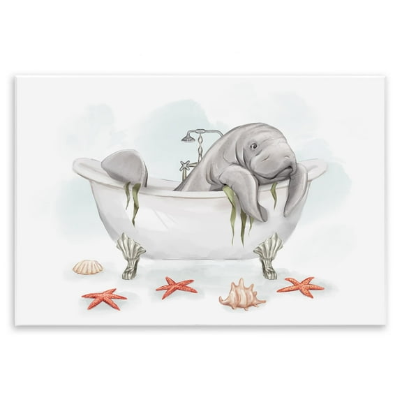 Stupell Industries Manatee Sea Life Swimming Bathtub Bathroom Painting Graphic Art Unframed Art Print Wall Art, Design by Ziwei Li