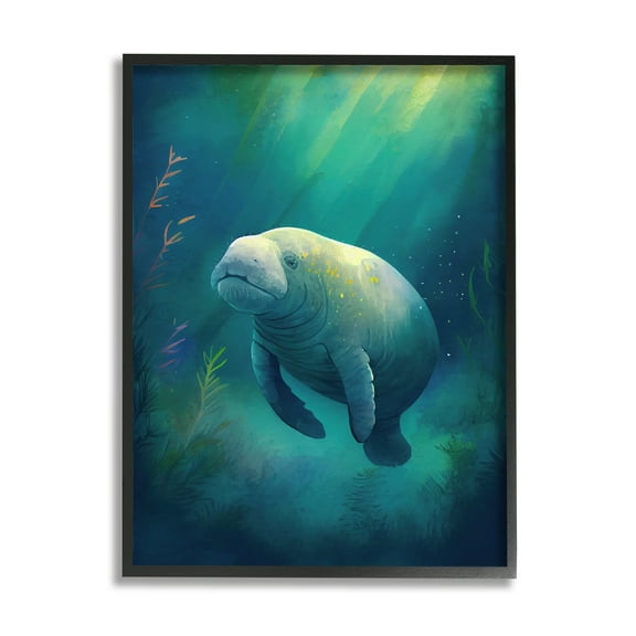 Stupell Industries Manatee Underwater View Animals & Insects Painting Black Framed Art Print Wall Art, 11 x 14