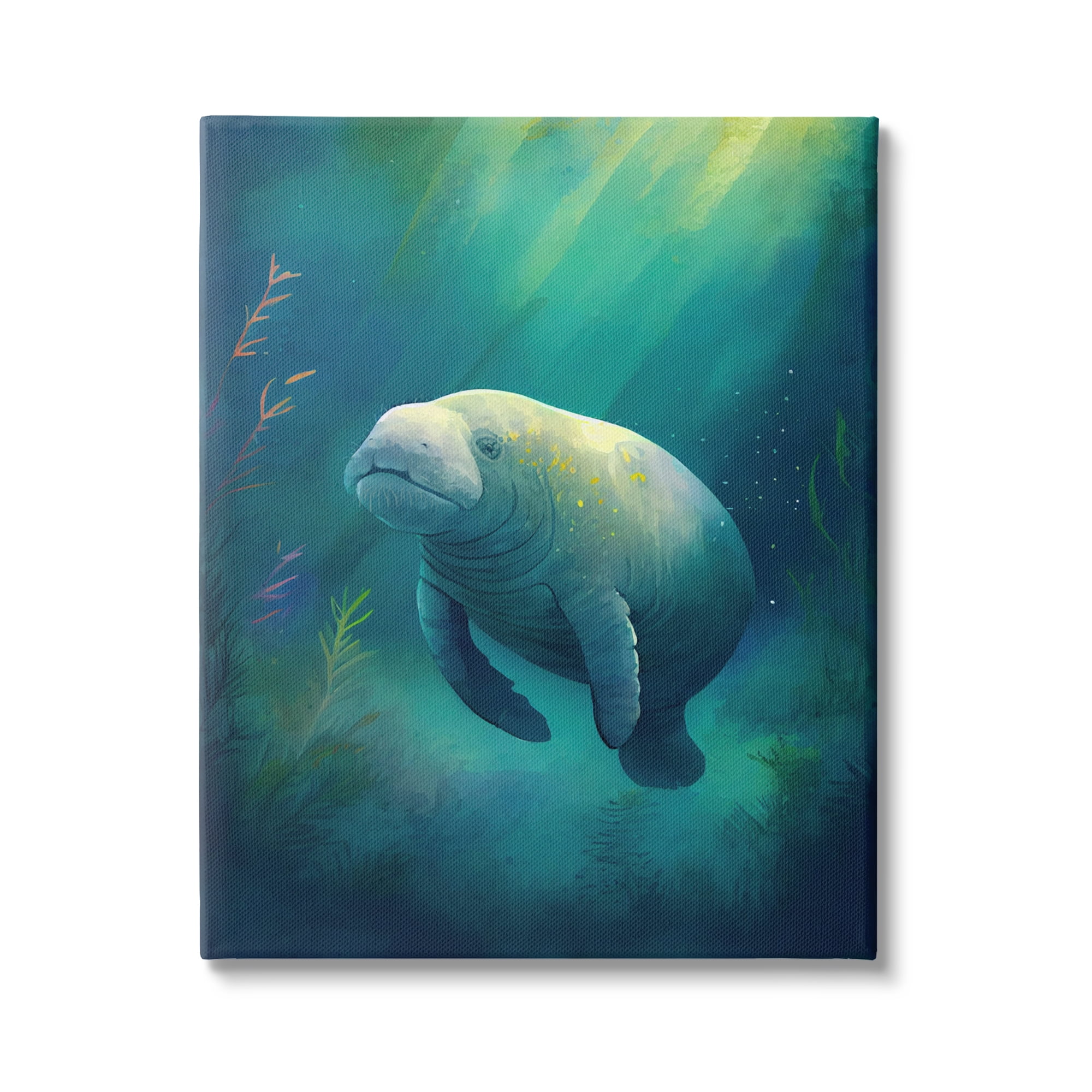 Stupell Industries Manatee Underwater View Animals & Insects Painting Gallery Wrapped Canvas Art Print Wall Art, 24 x 30