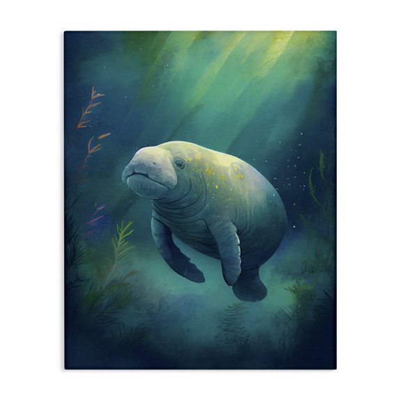 Stupell Industries Contemporary Manatee Underwater View Canvas Art, 30 x 40, by Enrico McGarrigle