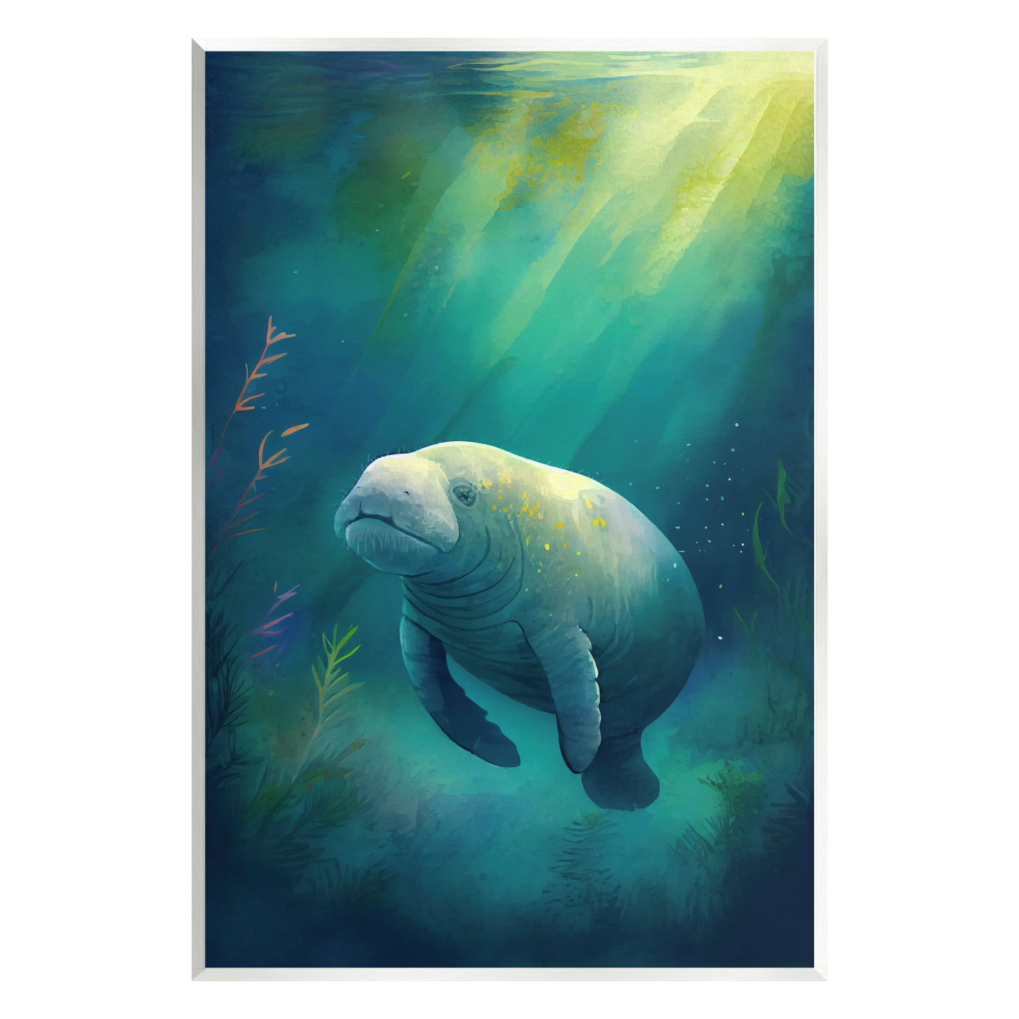 Stupell Industries Manatee Underwater View Animals & Insects Painting Unframed Art Print Wall Art, 13 x 19
