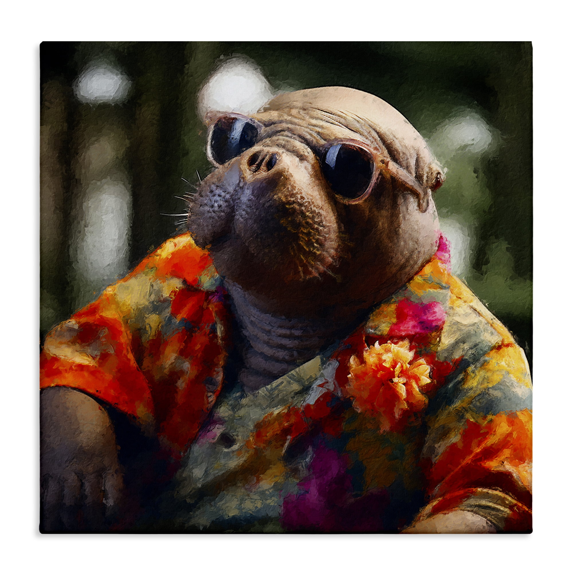 Stupell Industries Manatee with Aloha Shirt Animals & Insects Painting Gallery Wrapped Canvas Art Print Wall Art, 36 x 36
