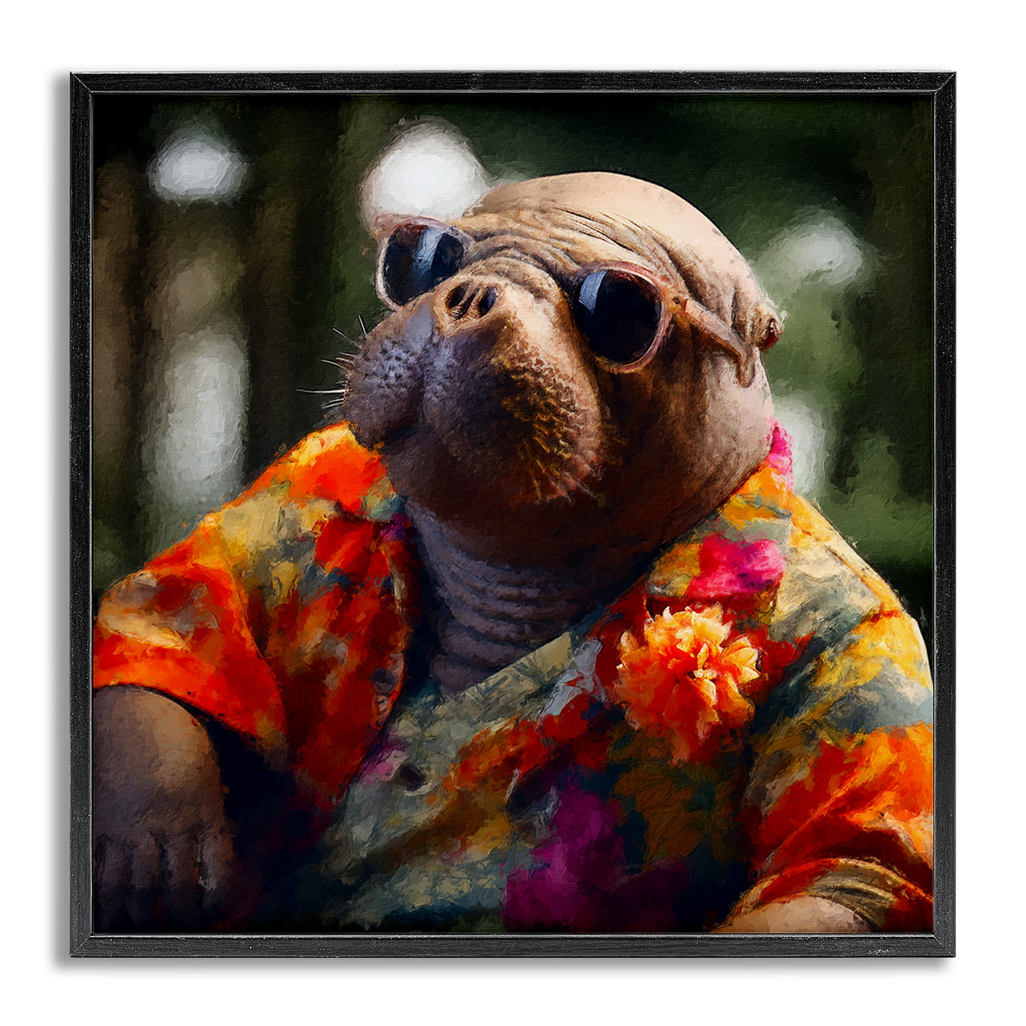 Stupell Industries Manatee with Aloha Shirt Animals & Insects Painting Gray Framed Art Print Wall Art, 12 x 12