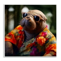 Stupell Industries Manatee with Aloha Shirt Animals & Insects Painting Unframed Art Print Wall Art, 12 x 12