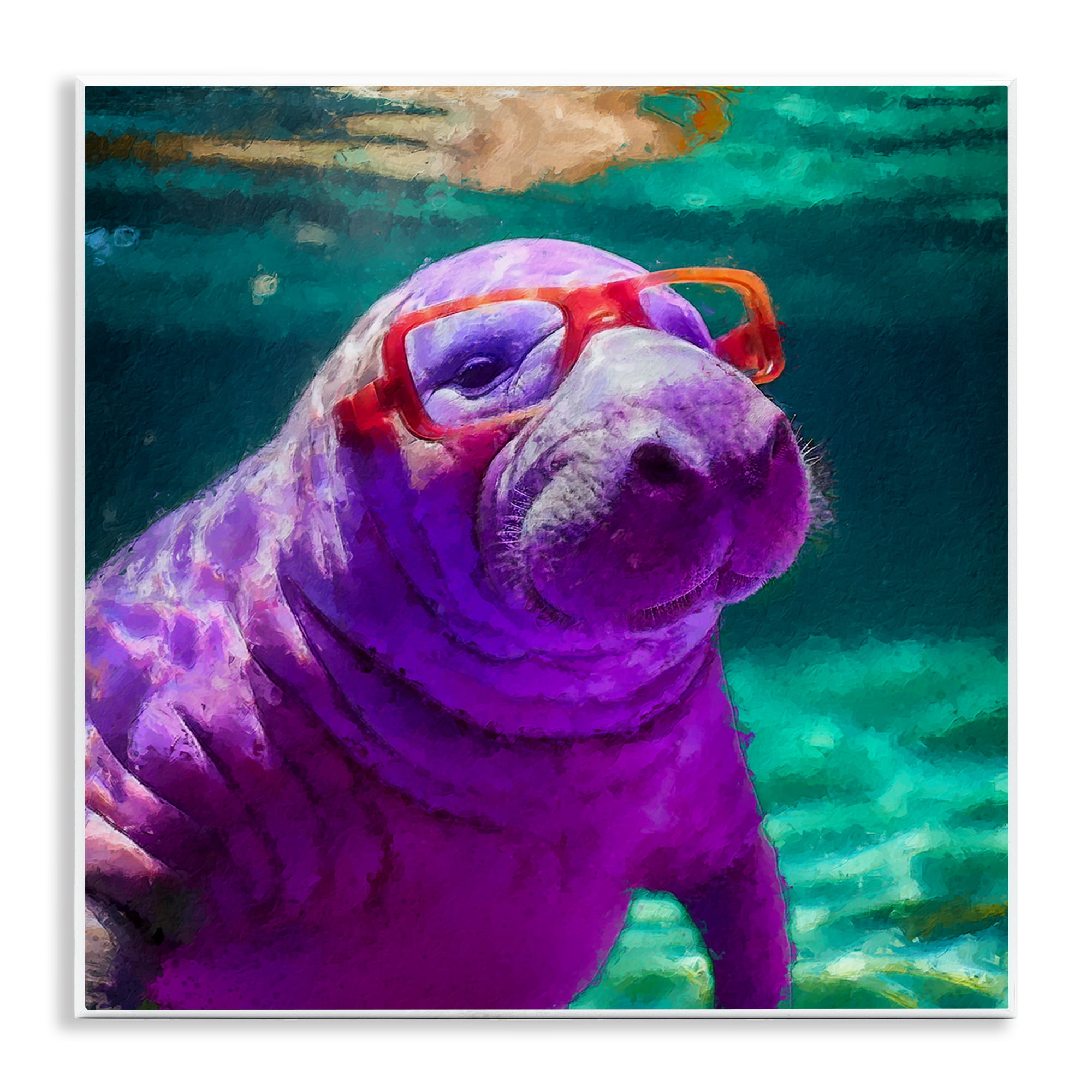 Stupell Industries Manatee with Glasses Animals & Insects Painting Unframed Art Print Wall Art, 12 x 12