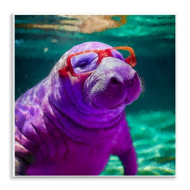 Stupell Industries Manatee with Glasses Animals & Insects Painting Unframed Art Print Wall Art, 12 x 12