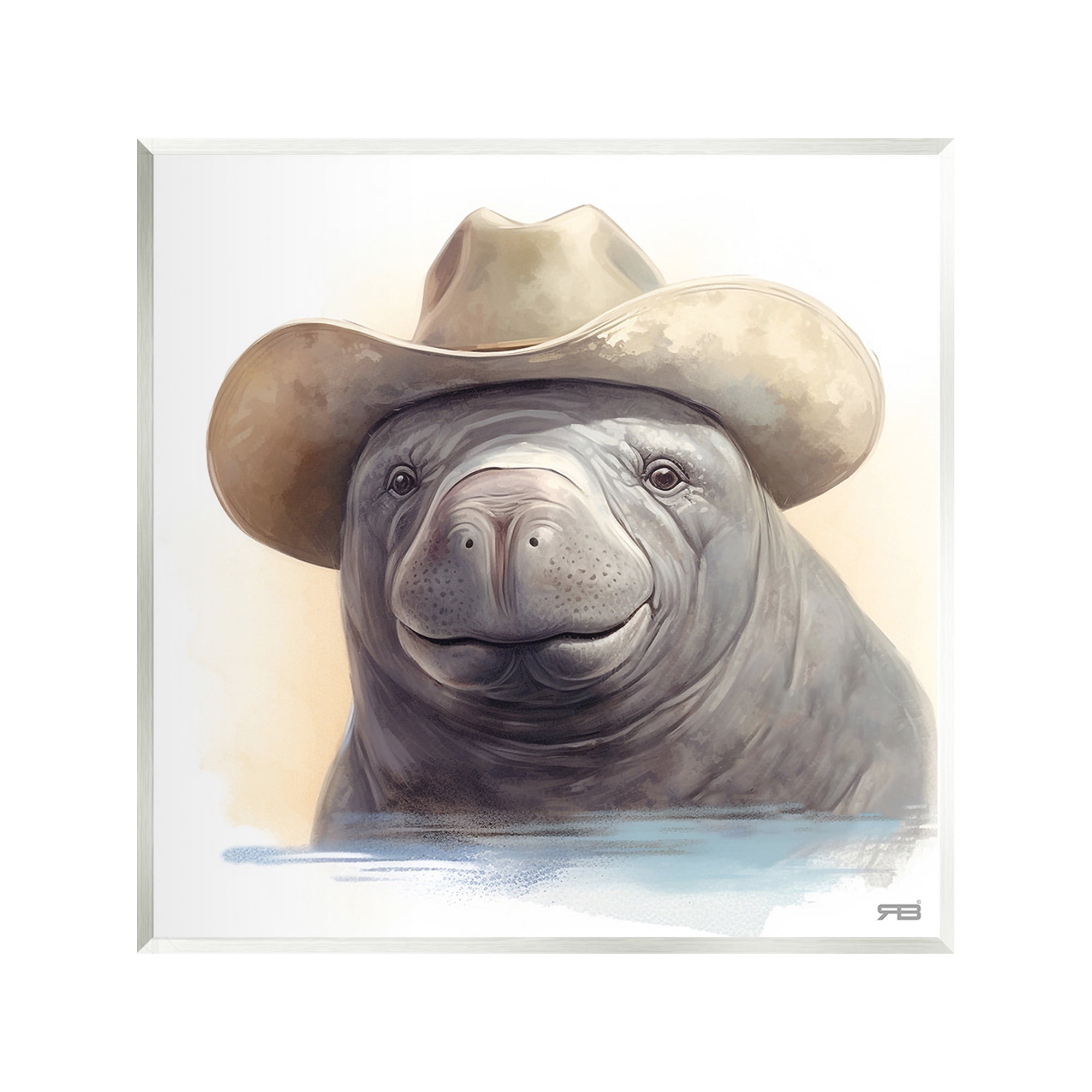 Stupell Industries Manatee with Southern Hat Animals & Insects Painting Unframed Art Print Wall Art, 12 x 12