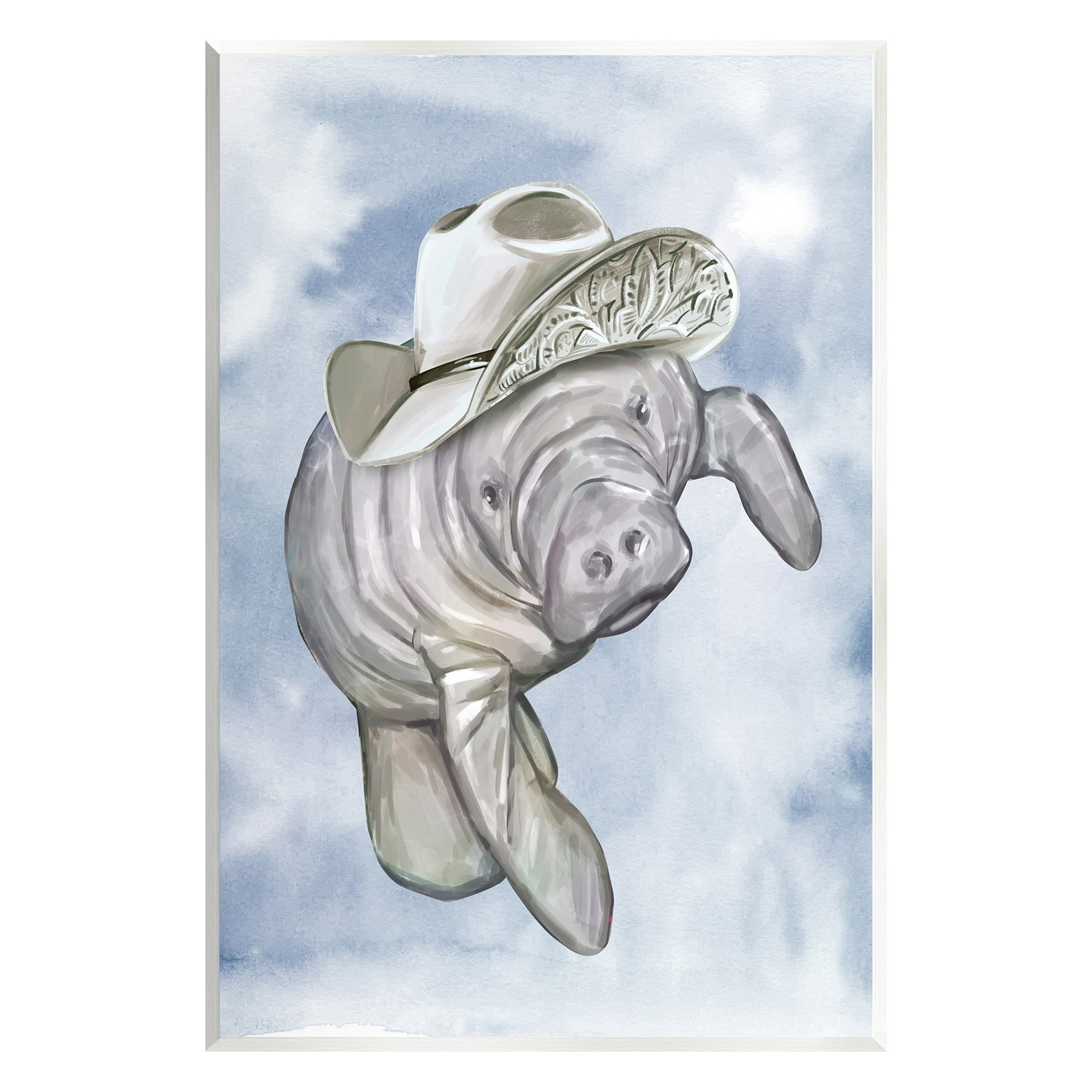 Stupell Industries Manatee with Stylish Hat Animals & Insects Painting Unframed Art Print Wall Art, 13 x 19