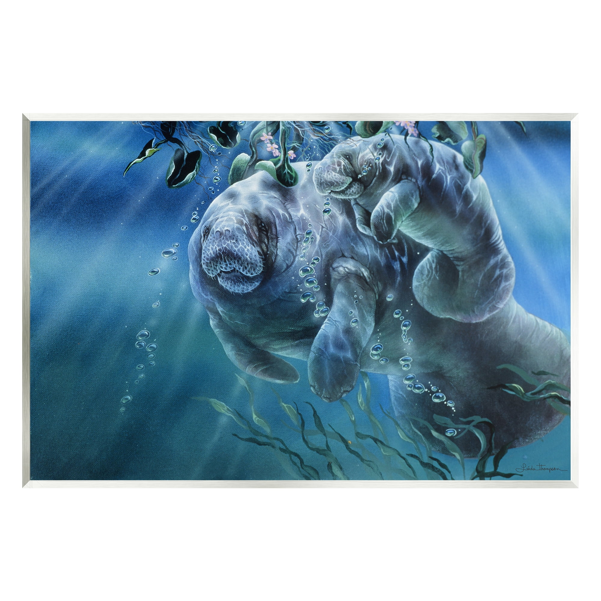 Stupell Industries Manatees Underwater Sun Rays Coastal Painting Unframed Art Print Wall Art