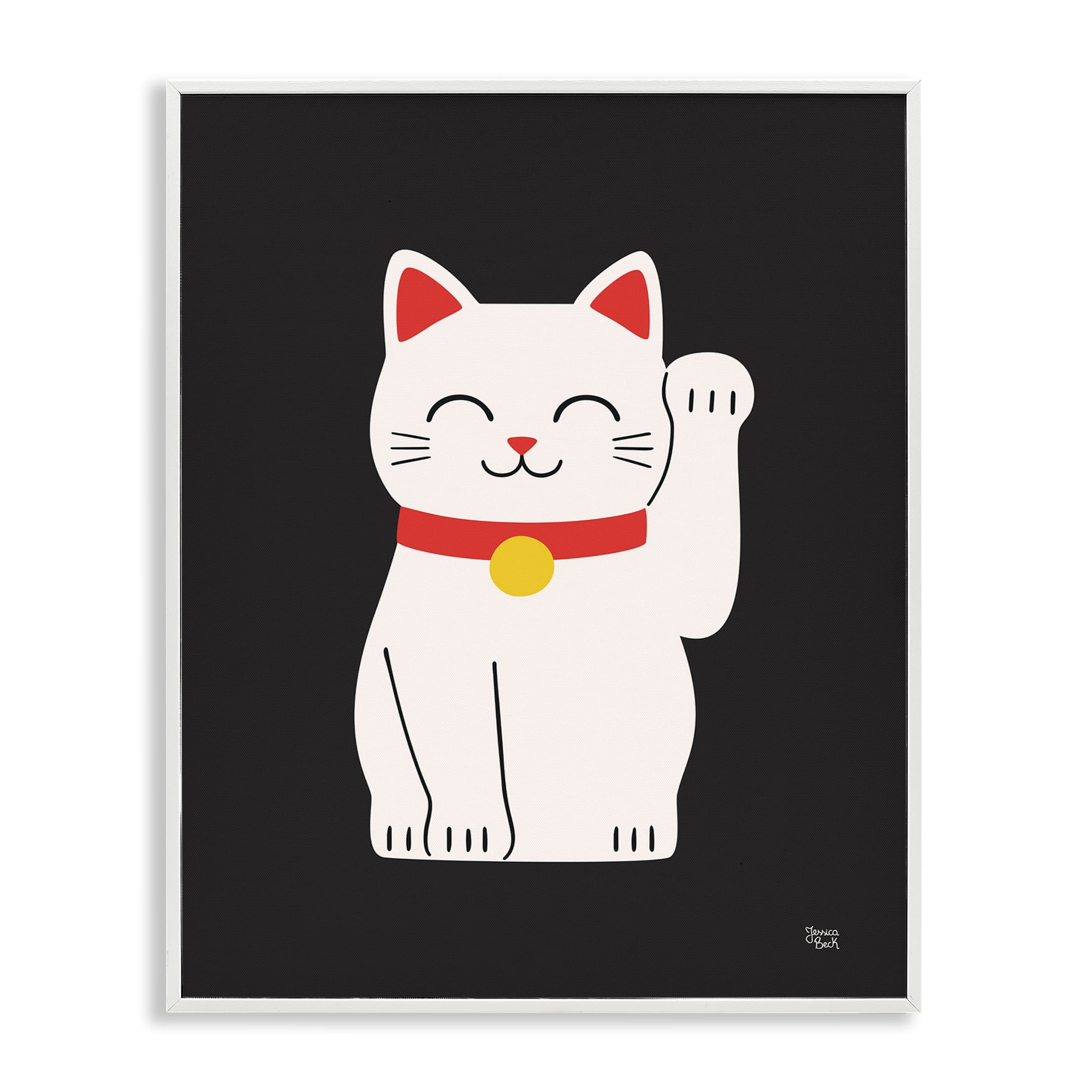 Stupell Industries Maneki Neko Lucky Cat Animals Painting White Framed Art Print Wall Art, 24 x 30