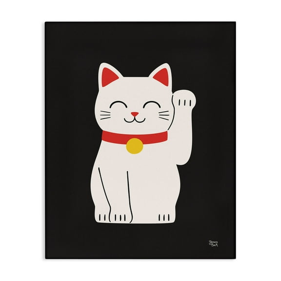 Stupell Industries Maneki Neko Lucky Cat Animals Painting Wrapped Canvas Art Print Wall Art, 16 x 20