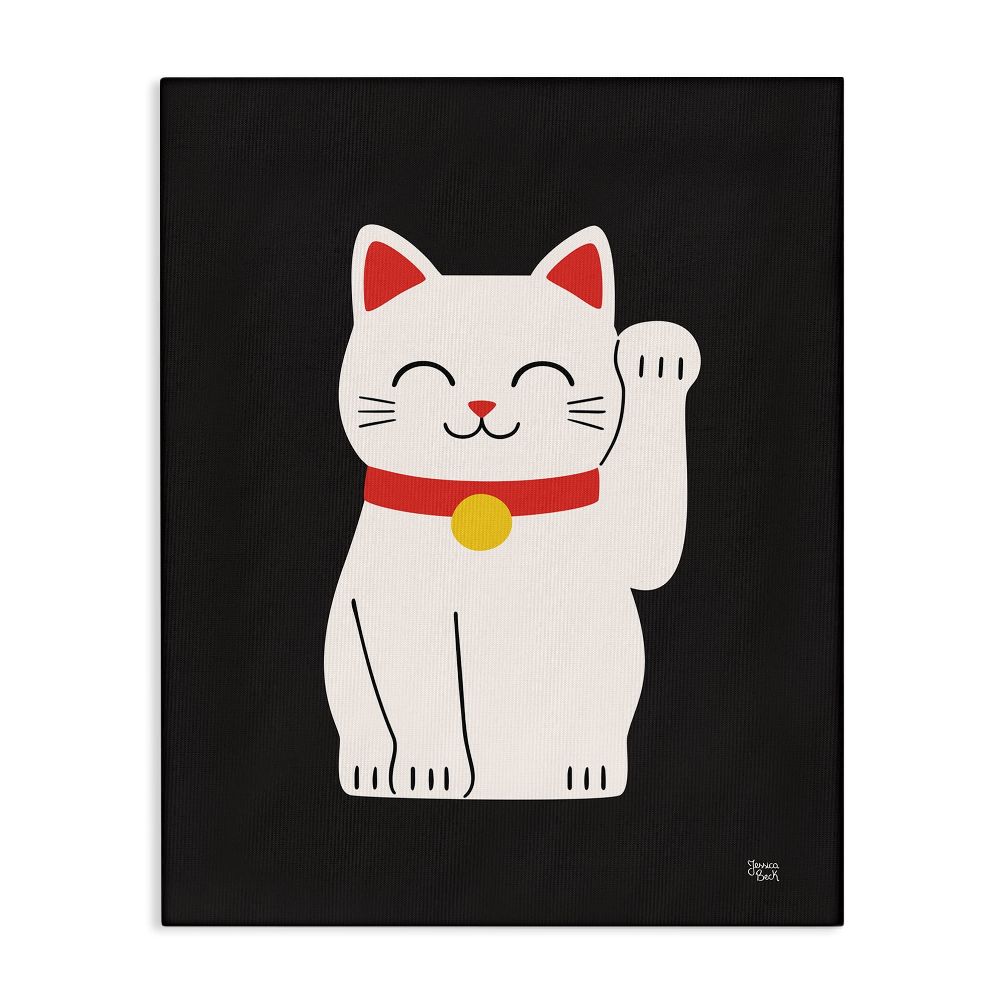 Stupell Industries Maneki Neko Lucky Cat Animals Painting Wrapped Canvas Art Print Wall Art, 24 x 30