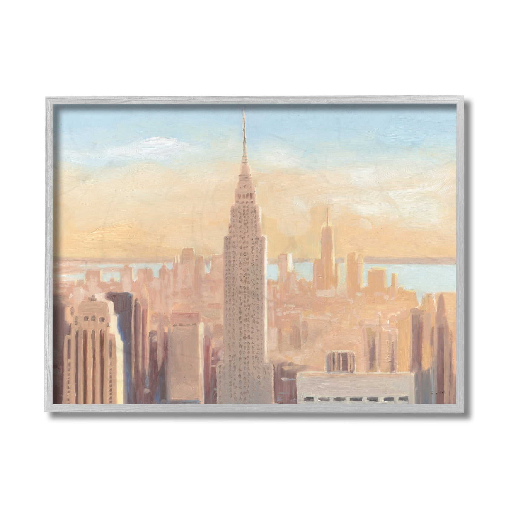 Stupell Industries Manhattan Cityscape at Dawn Urban Architecture Grey Framed, 11 x 14, Design by James Wiens