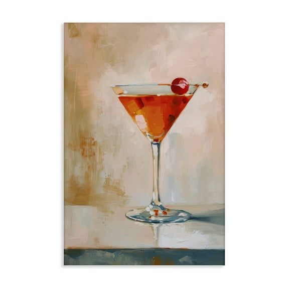 Stupell Industries Manhattan Cocktail with Cherry Food & Beverage Painting Wrapped Canvas Art Print Wall Art, 20 x 30