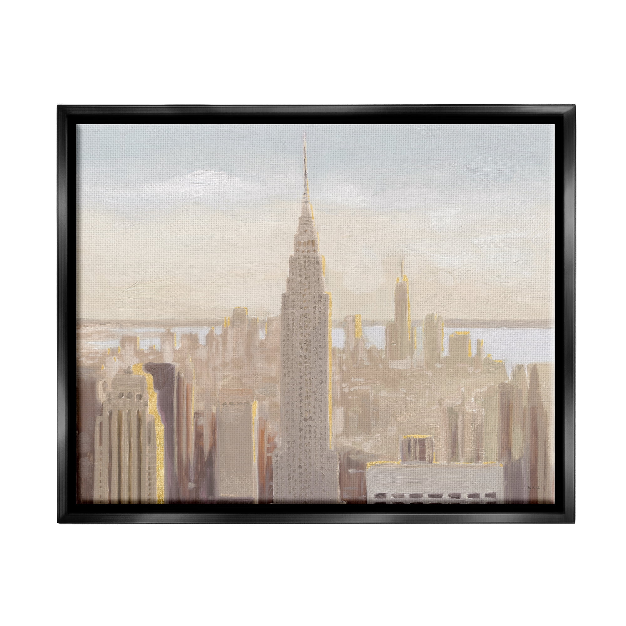 Stupell Industries Manhattan Dawn Painting Travel & Places Painting Black Floater Framed Art Print Wall Art, 31 x 25