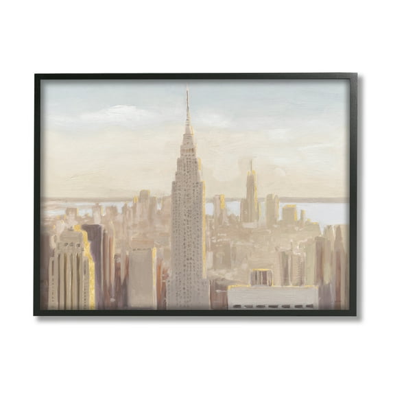 Stupell Industries Manhattan Dawn Painting Travel & Places Painting Black Framed Art Print Wall Art, 14 x 11