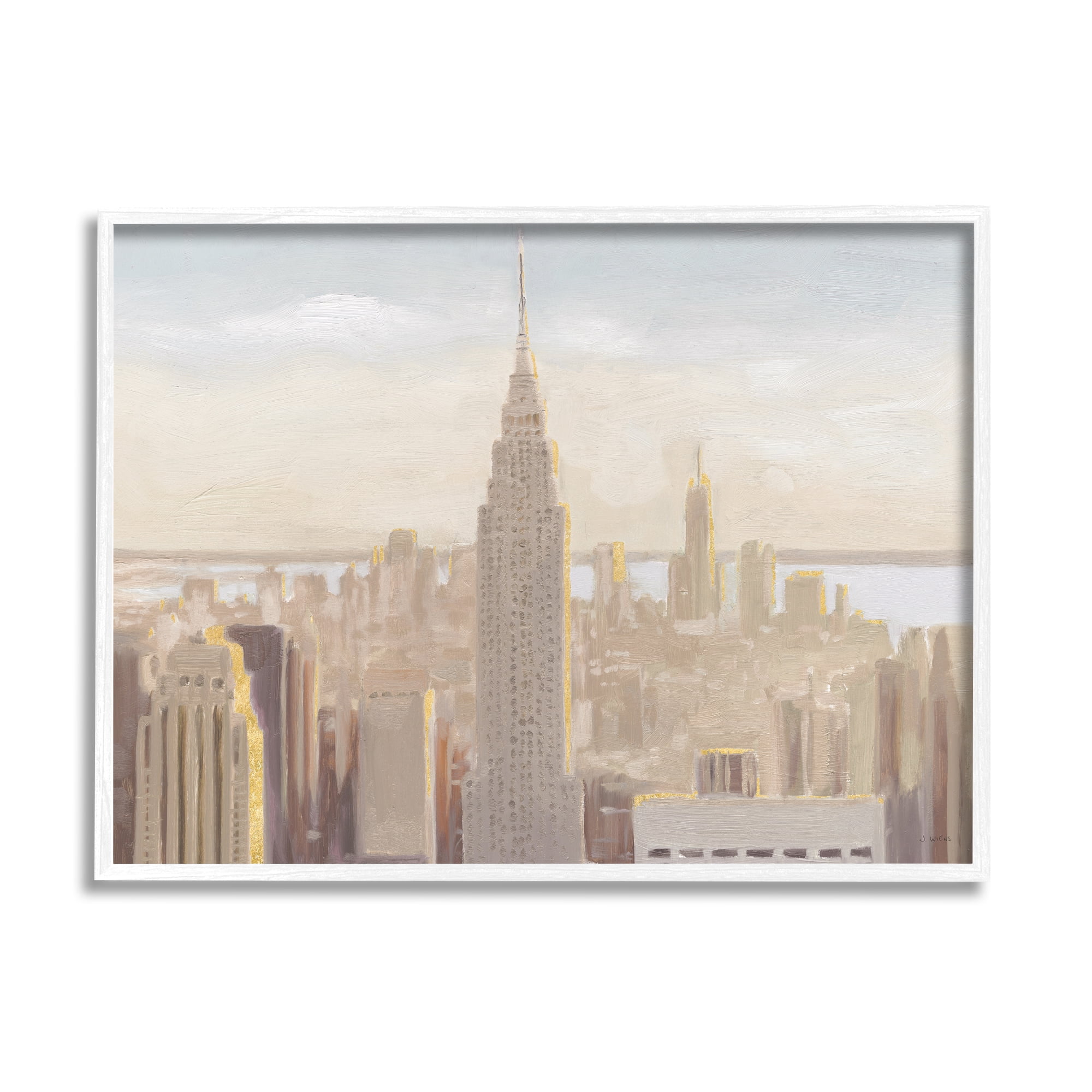 Stupell Industries Manhattan Dawn Painting Travel & Places Painting White Framed Art Print Wall Art, 30 x 24