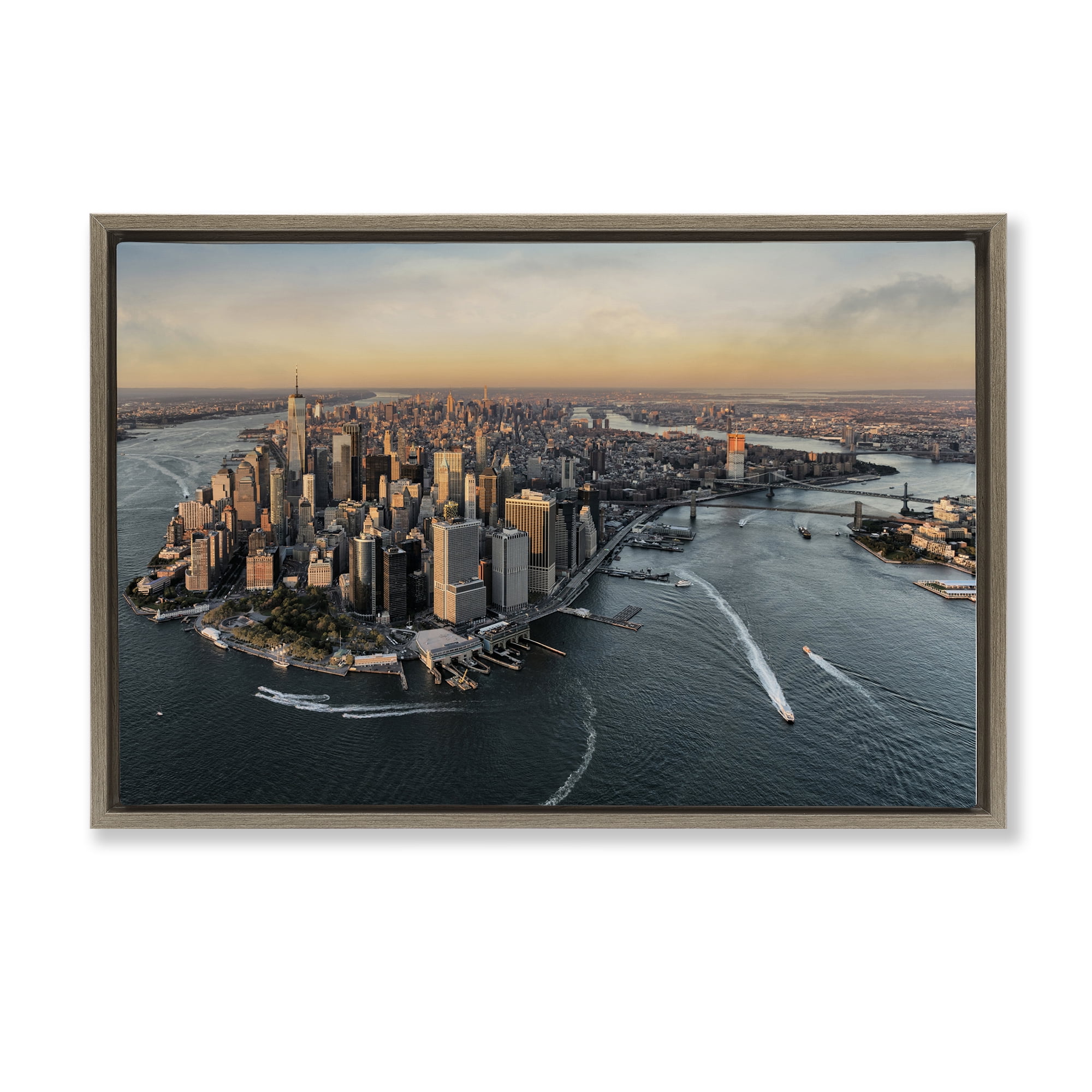 Stupell Industries Manhattan From Above Brown Framed Floater Canvas Wall Art, design by Scott Stulberg