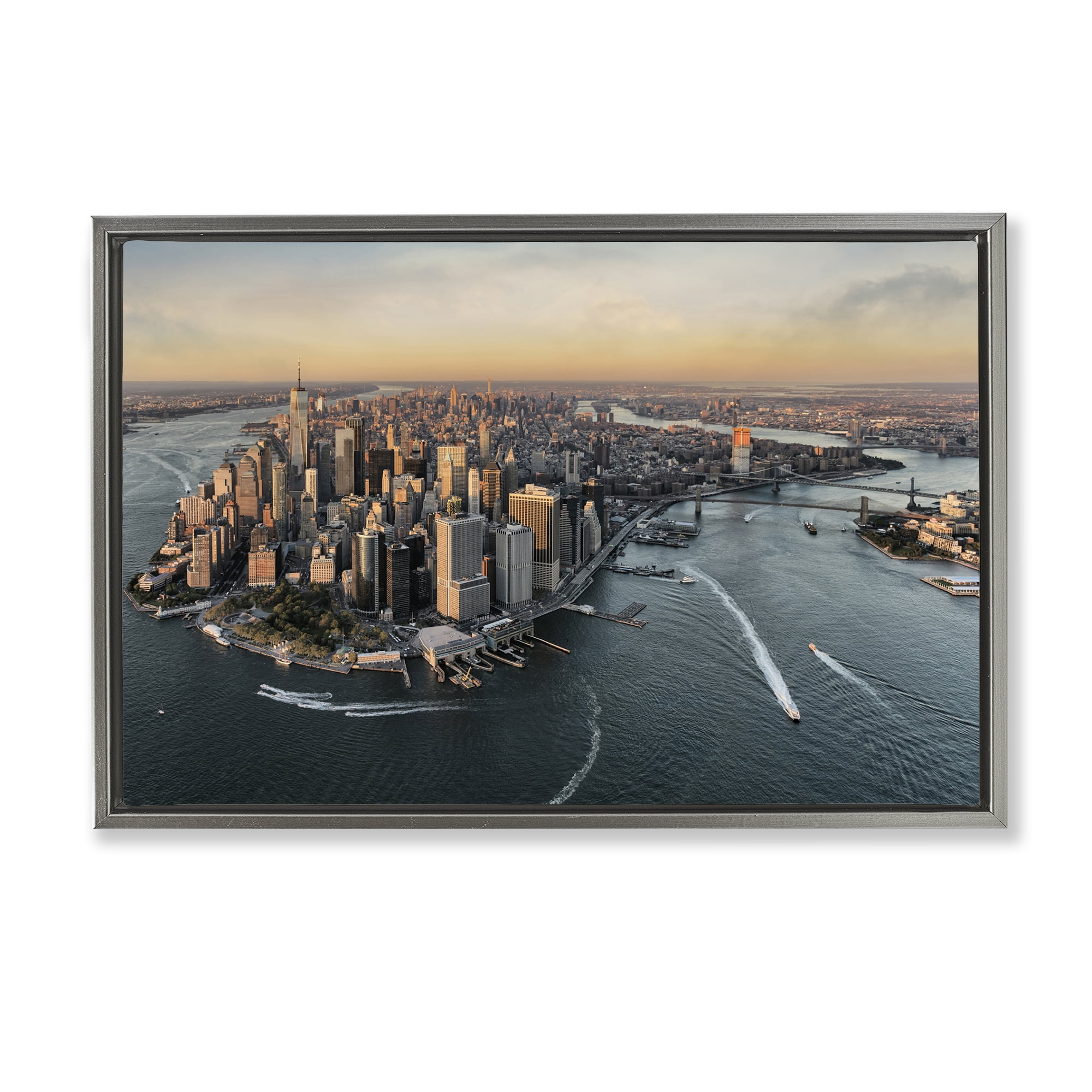 Stupell Industries Manhattan From Above Gray Framed Floater Canvas Wall Art, design by Scott Stulberg