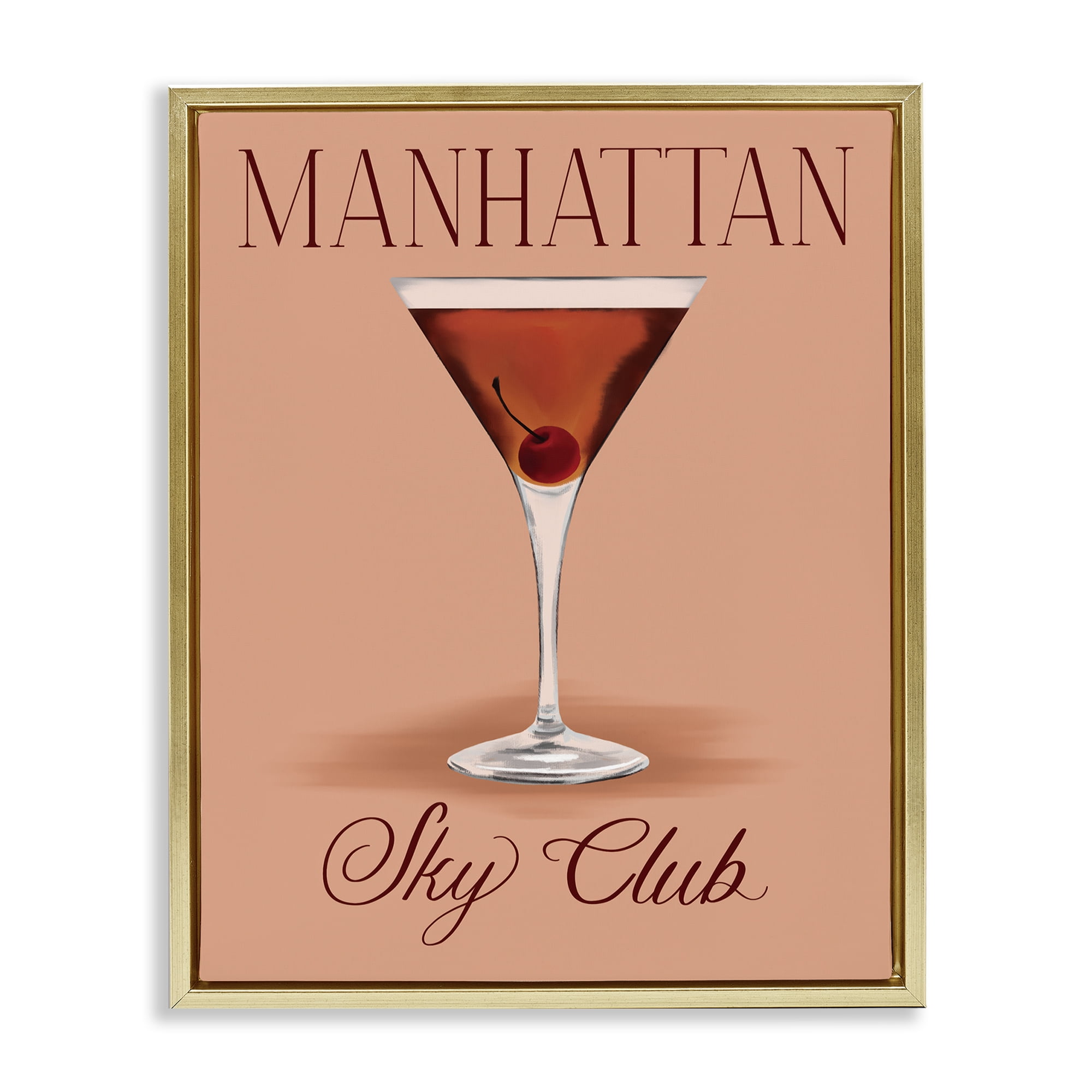Stupell Industries Manhattan Sky Club Drink Food & Beverage Painting Gold Floater Framed Canvas Art Print Wall Art, 17 x 21