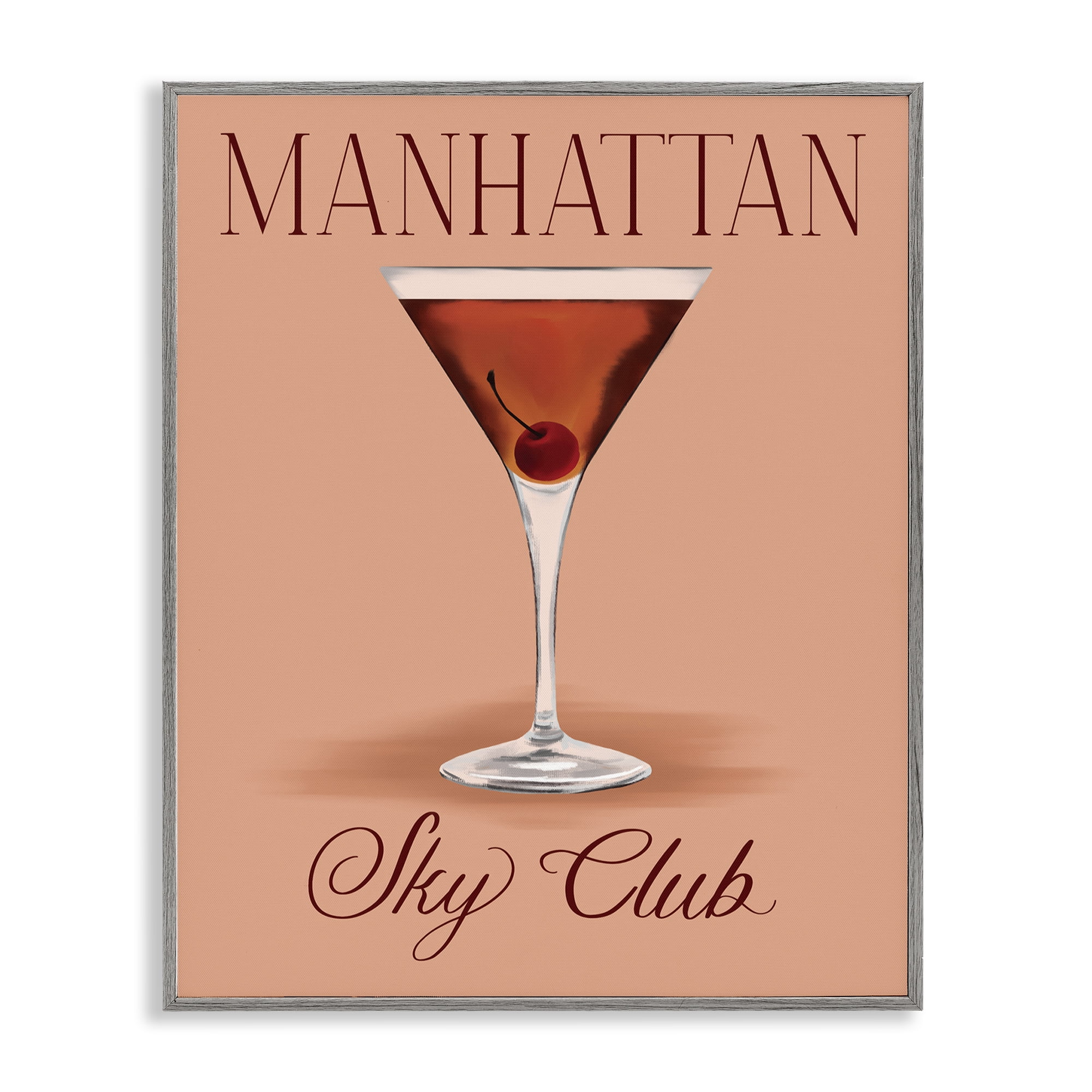 Stupell Industries Manhattan Sky Club Drink Food & Beverage Painting Gray Framed Art Print Wall Art, 11 x 14