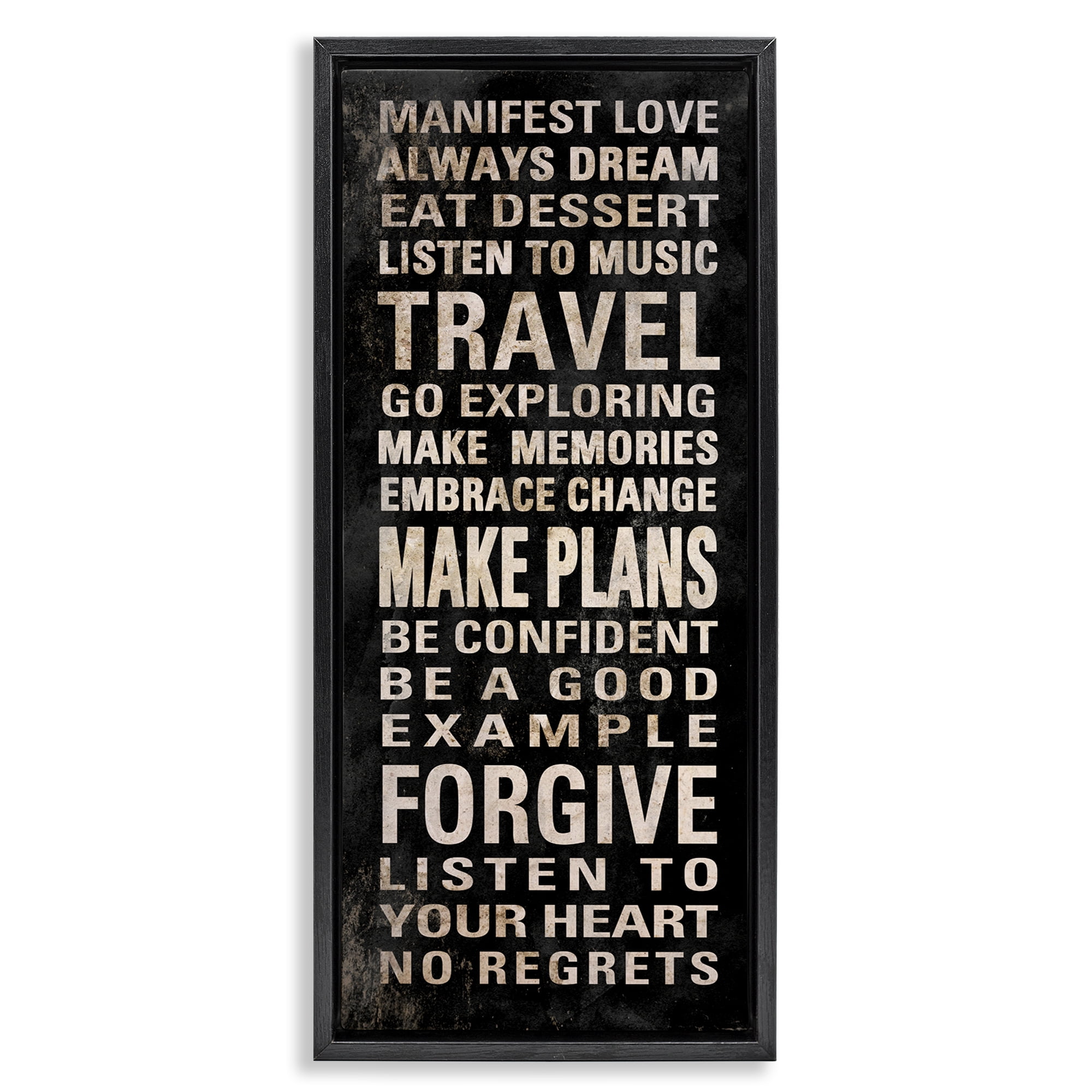 Stupell Industries Manifest Love Phrases Typography Painting Black Floater Framed Art Print Wall Art, 11 x 25