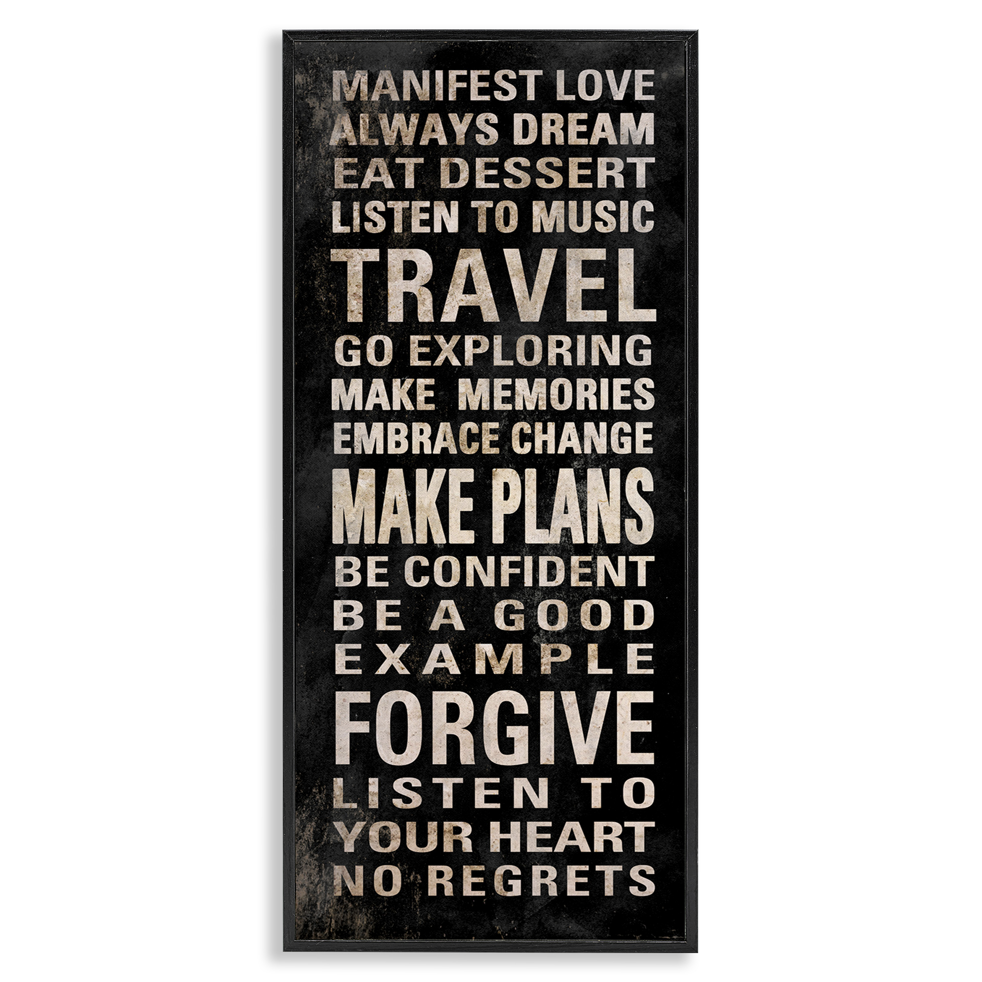 Stupell Industries Manifest Love Phrases Typography Painting Black Framed Art Print Wall Art, 13 x 30