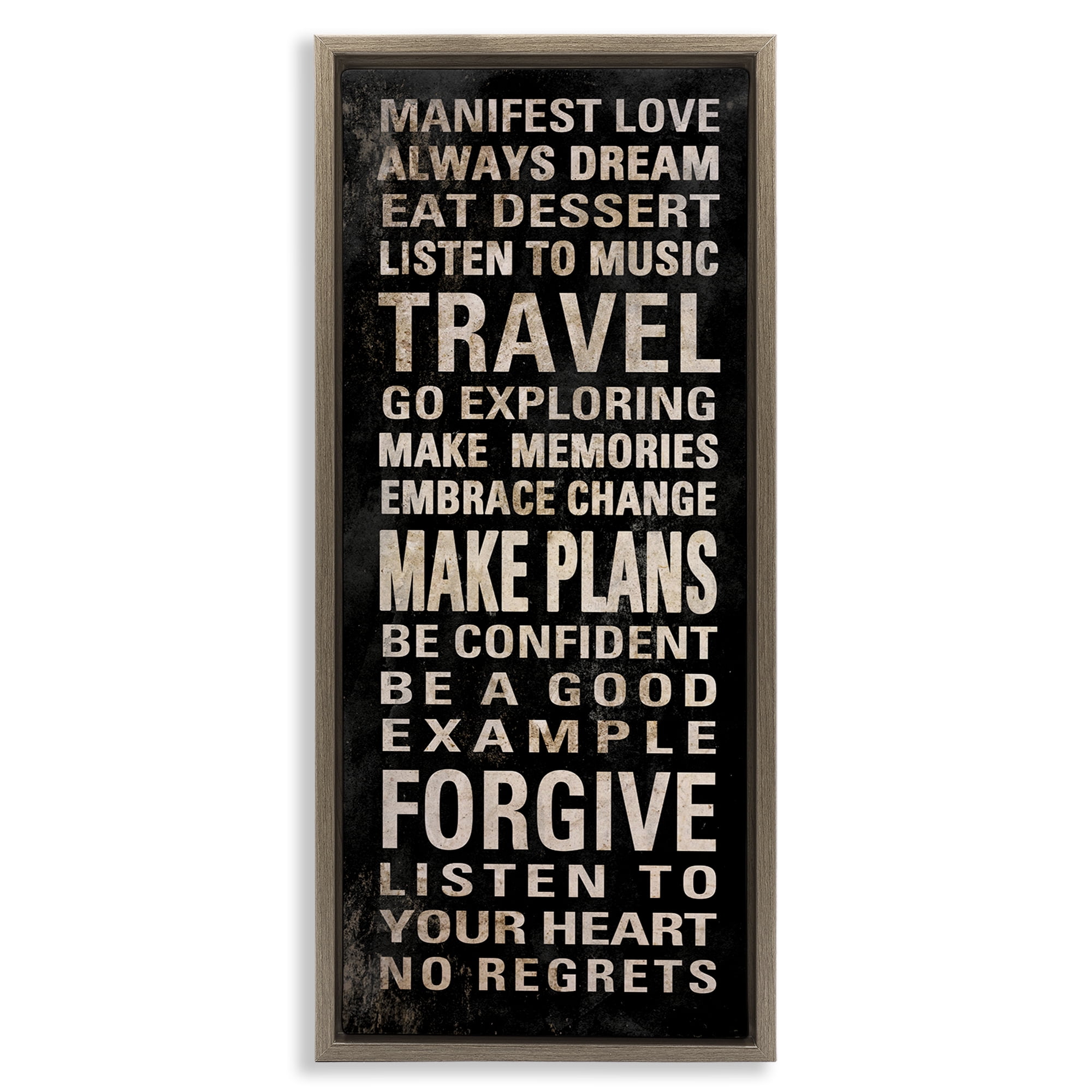 Stupell Industries Manifest Love Phrases Typography Painting Brown Floater Framed Art Print Wall Art, 11 x 25