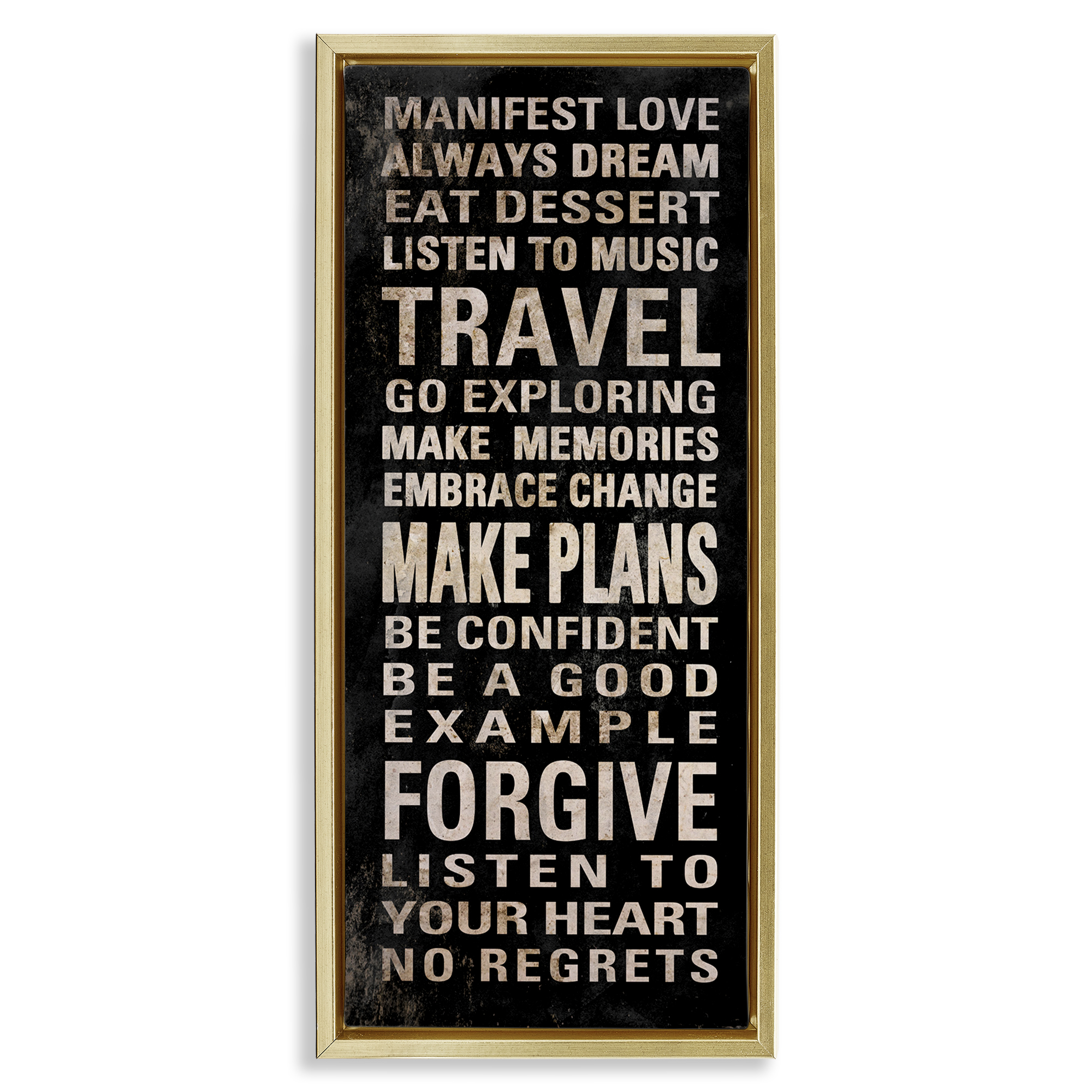 Stupell Industries Manifest Love Phrases Typography Painting Gold Floater Framed Art Print Wall Art, 11 x 25