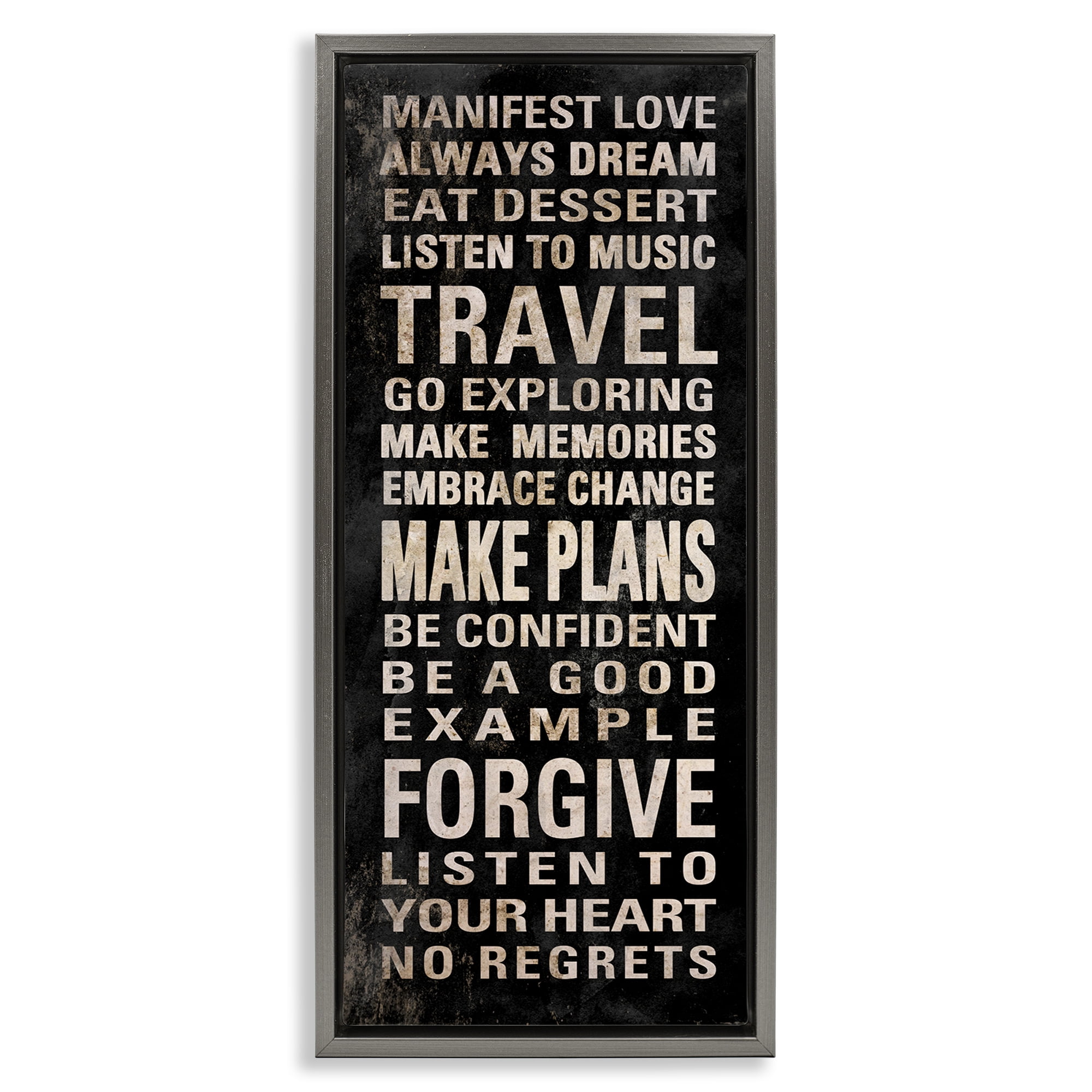 Stupell Industries Manifest Love Phrases Typography Painting Gray Floater Framed Art Print Wall Art, 15 x 31
