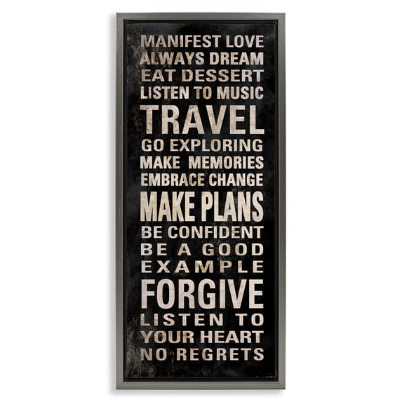 Stupell Industries Manifest Love Phrases Typography Painting Gray Floater Framed Art Print Wall Art, 15 x 31