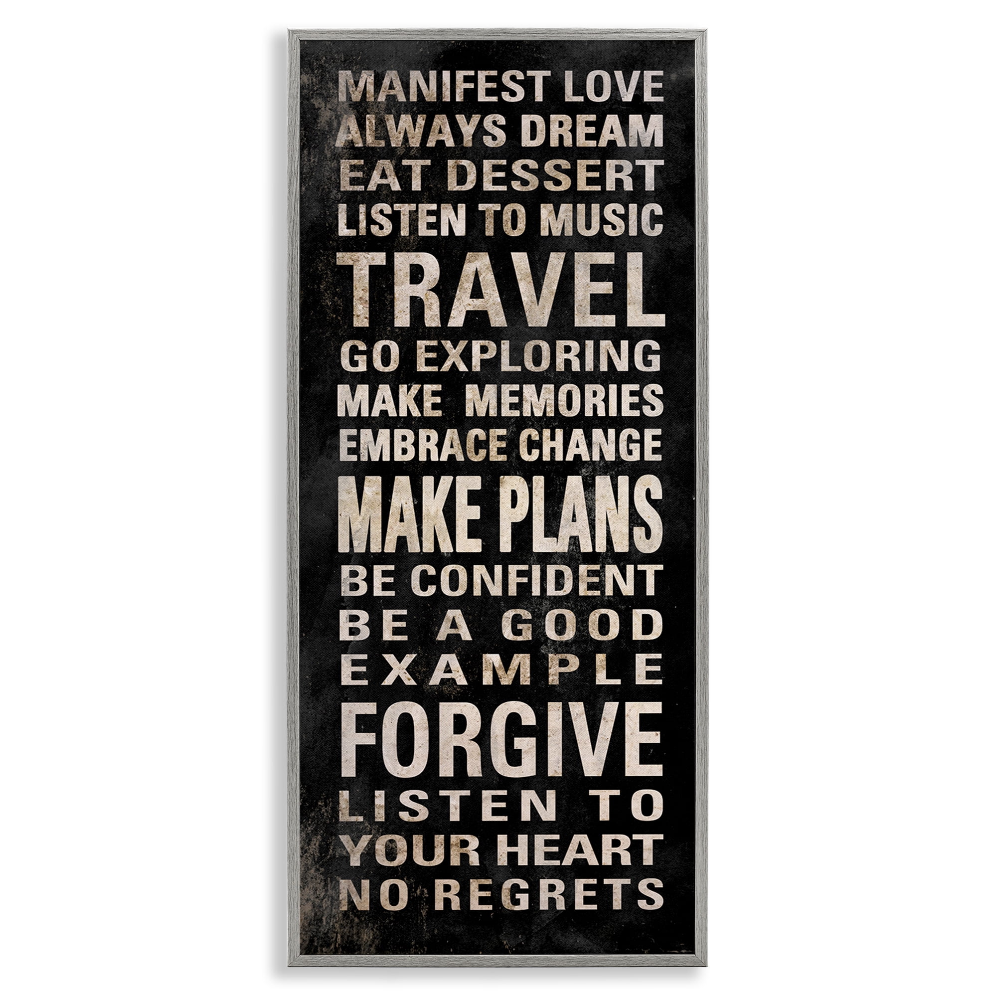Stupell Industries Manifest Love Phrases Typography Painting Gray Framed Art Print Wall Art, 10 x 24