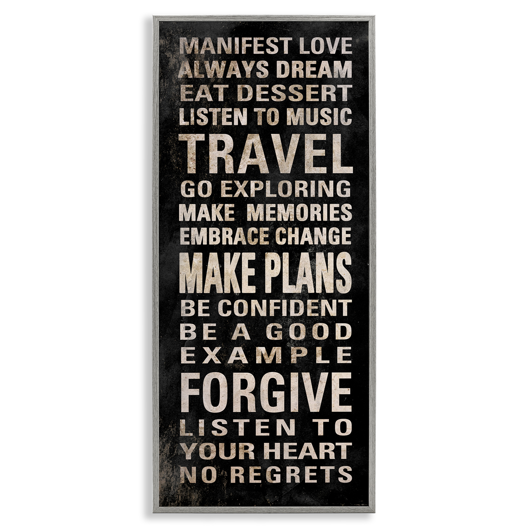 Stupell Industries Manifest Love Phrases Typography Painting Gray Framed Art Print Wall Art, 13 x 30