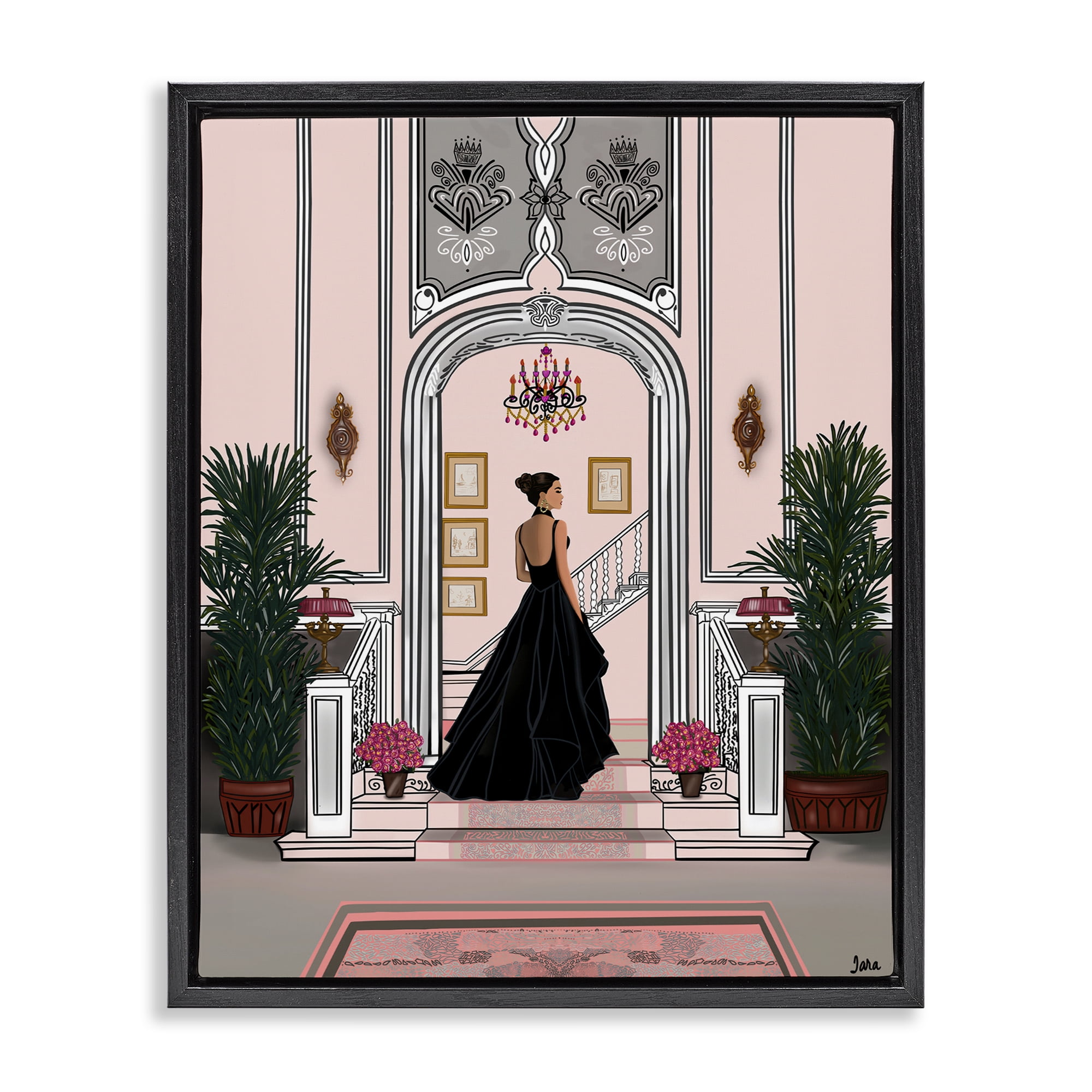 Stupell Industries Mansion Girl in Gown Black Framed Floater Canvas Wall Art, design by Tara Boone