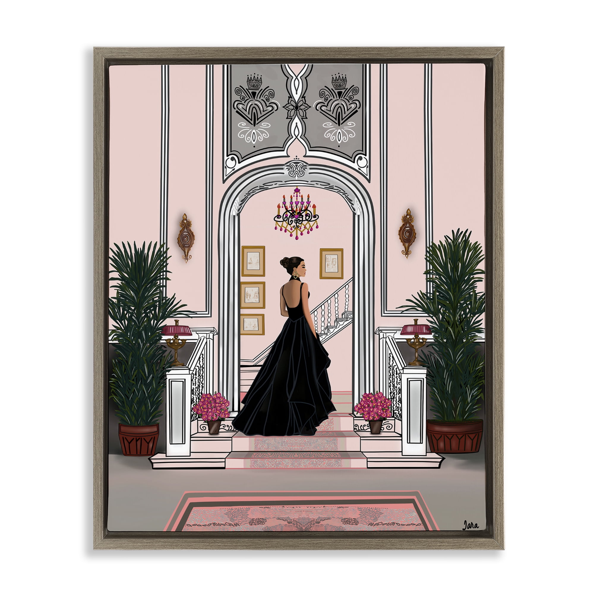 Stupell Industries Mansion Girl in Gown Brown Framed Floater Canvas Wall Art, design by Tara Boone