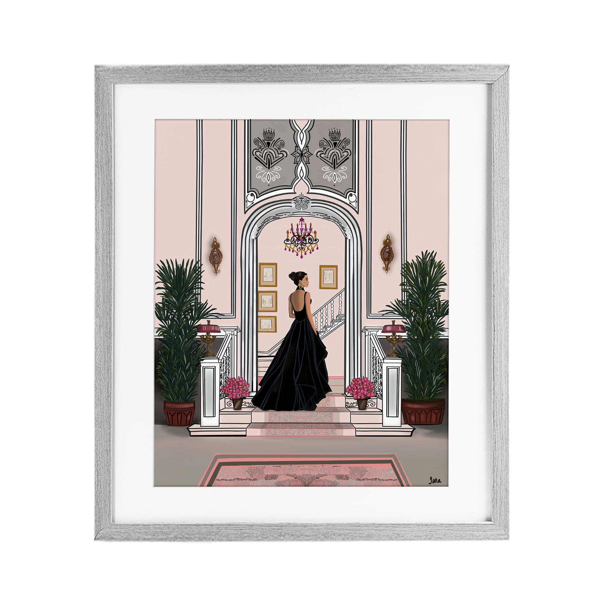 Stupell Industries Mansion Girl in Gown Gray Framed Print Under Glass, design by Tara Boone