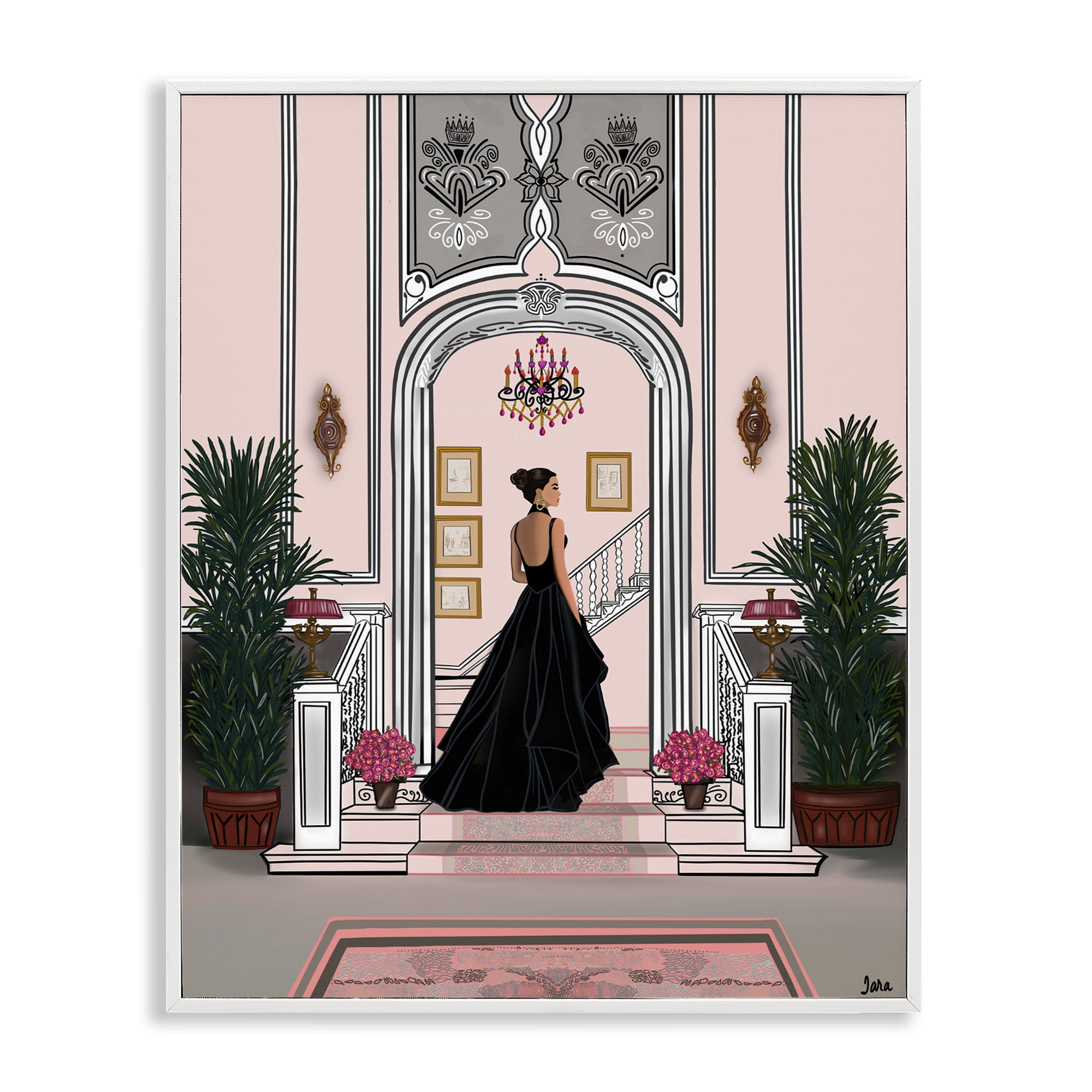 Stupell Industries Mansion Girl in Gown White Framed Giclee Art, design by Tara Boone