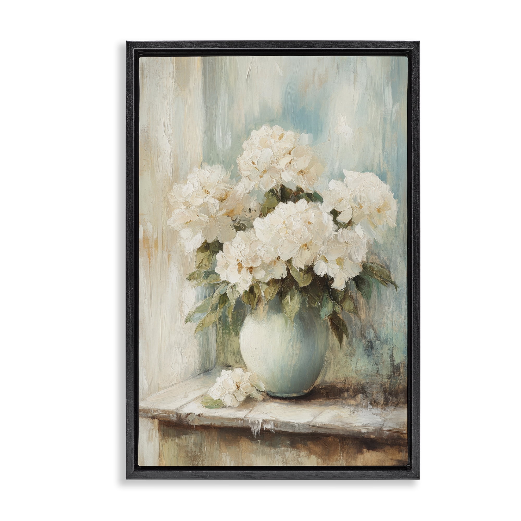 Stupell Industries Mantle Arrangement of Soft Blossoms Black Framed Floater Canvas Wall Art, design by Petal Prints Design