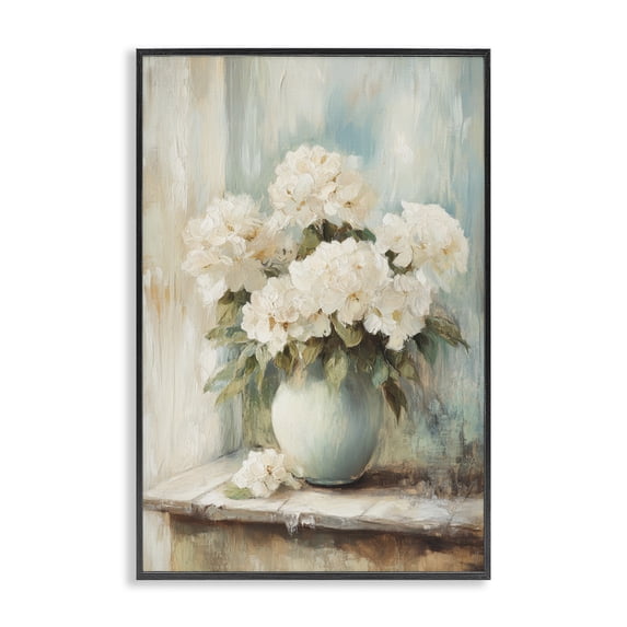 Stupell Industries Traditional Mantle Arrangement of Soft Blossoms Black Framed Giclee Art, 20 x 30, by Petals Prints Design