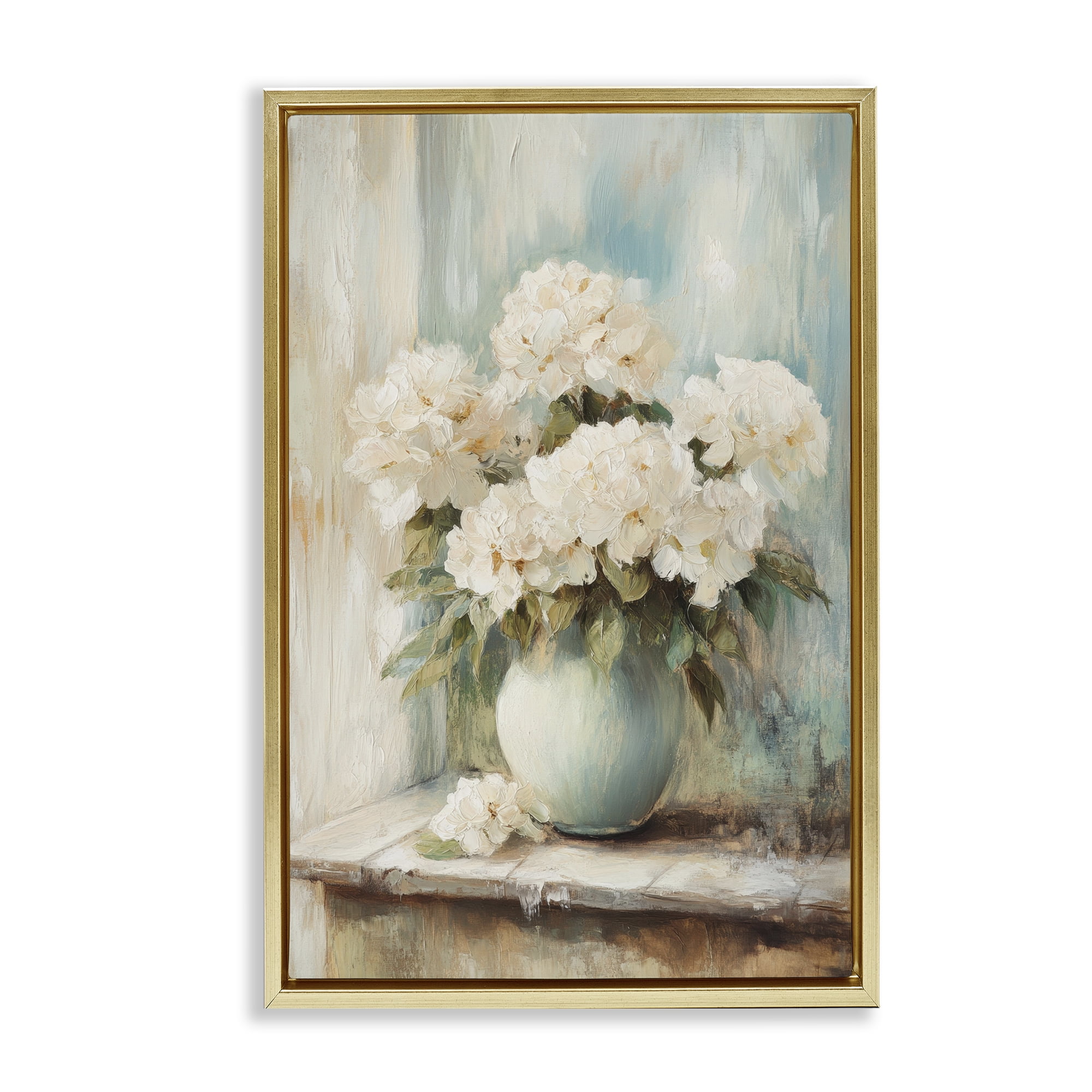 Stupell Industries Mantle Arrangement of Soft Blossoms Gold Framed Floater Canvas Wall Art, design by Petal Prints Design