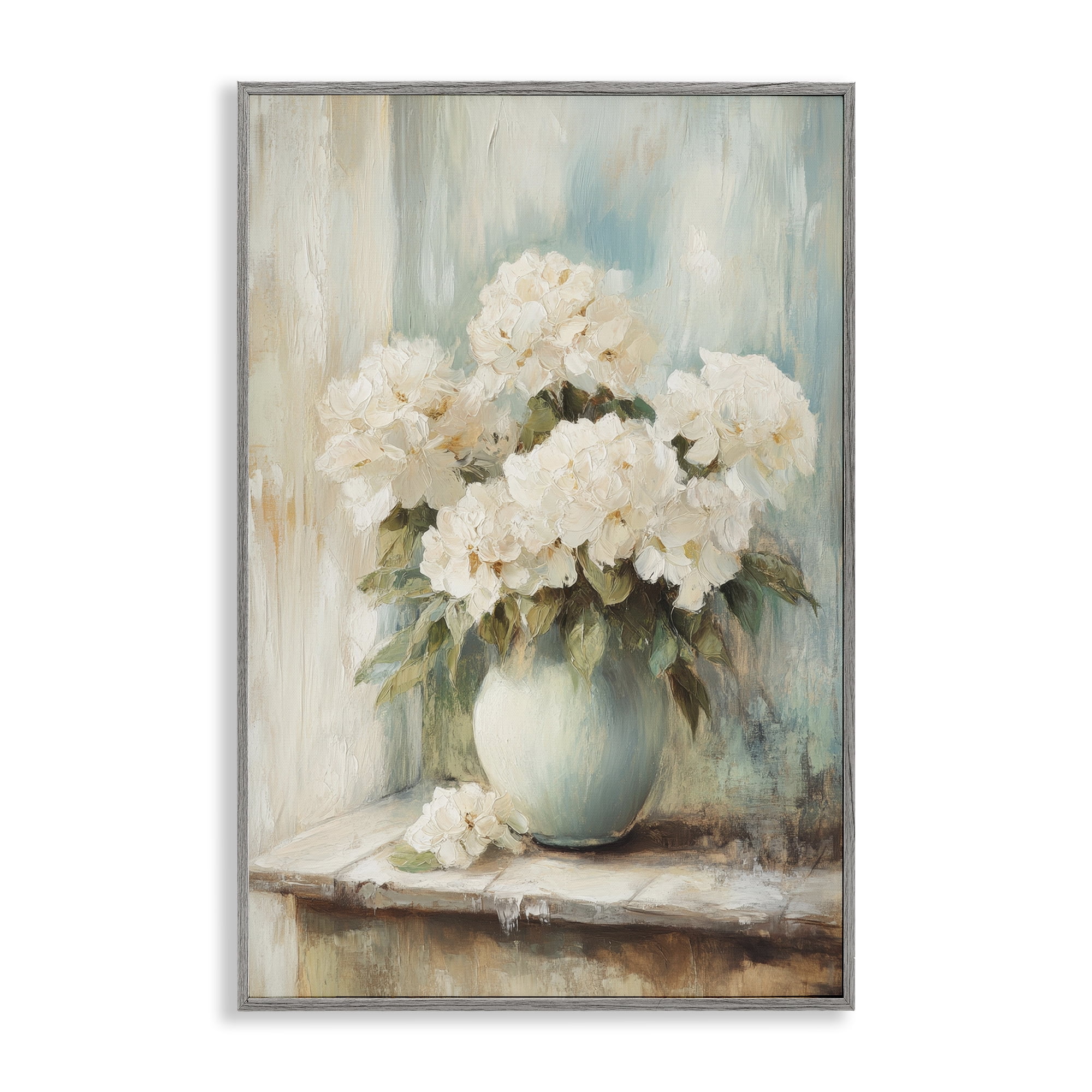 Stupell Industries Mantle Arrangement of Soft Blossoms Gray Framed Giclee Art, design by Petal Prints Design