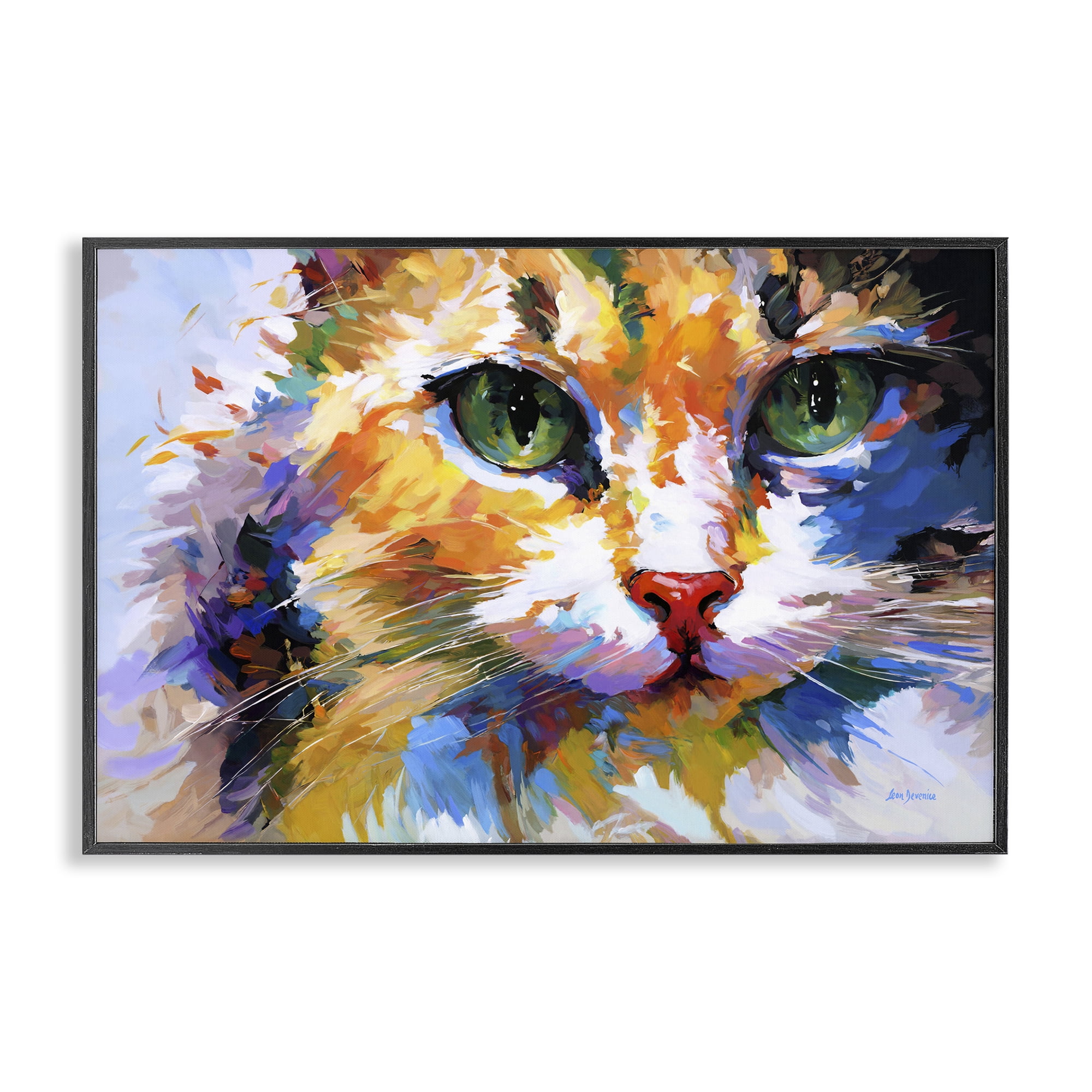 Stupell Industries Manx Cat Gaze Animals & Insects Painting Black Framed Art Print Wall Art, 30 x 20