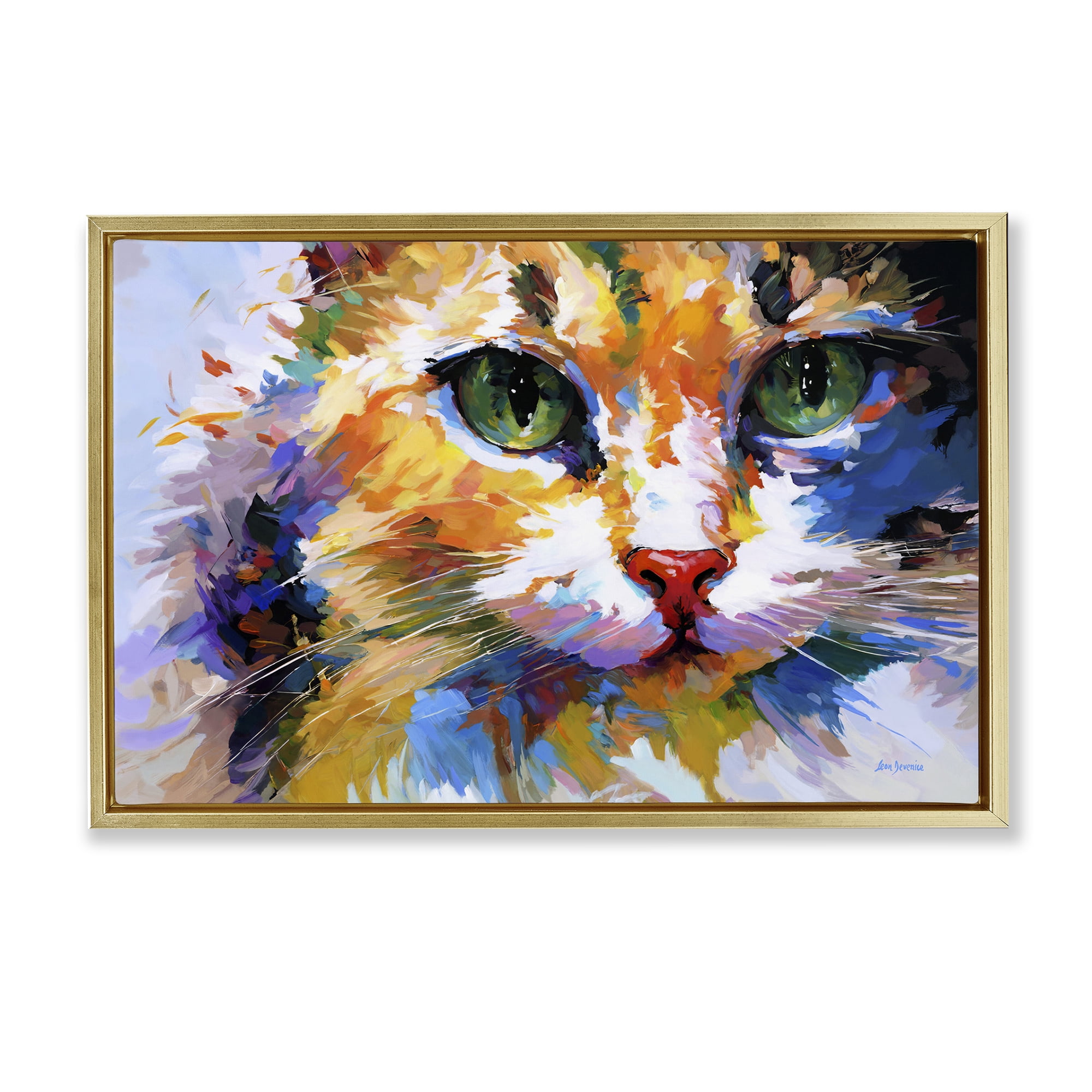 Stupell Industries Manx Cat Gaze Animals & Insects Painting Gold Floater Framed Canvas Art Print Wall Art, 25 x 17