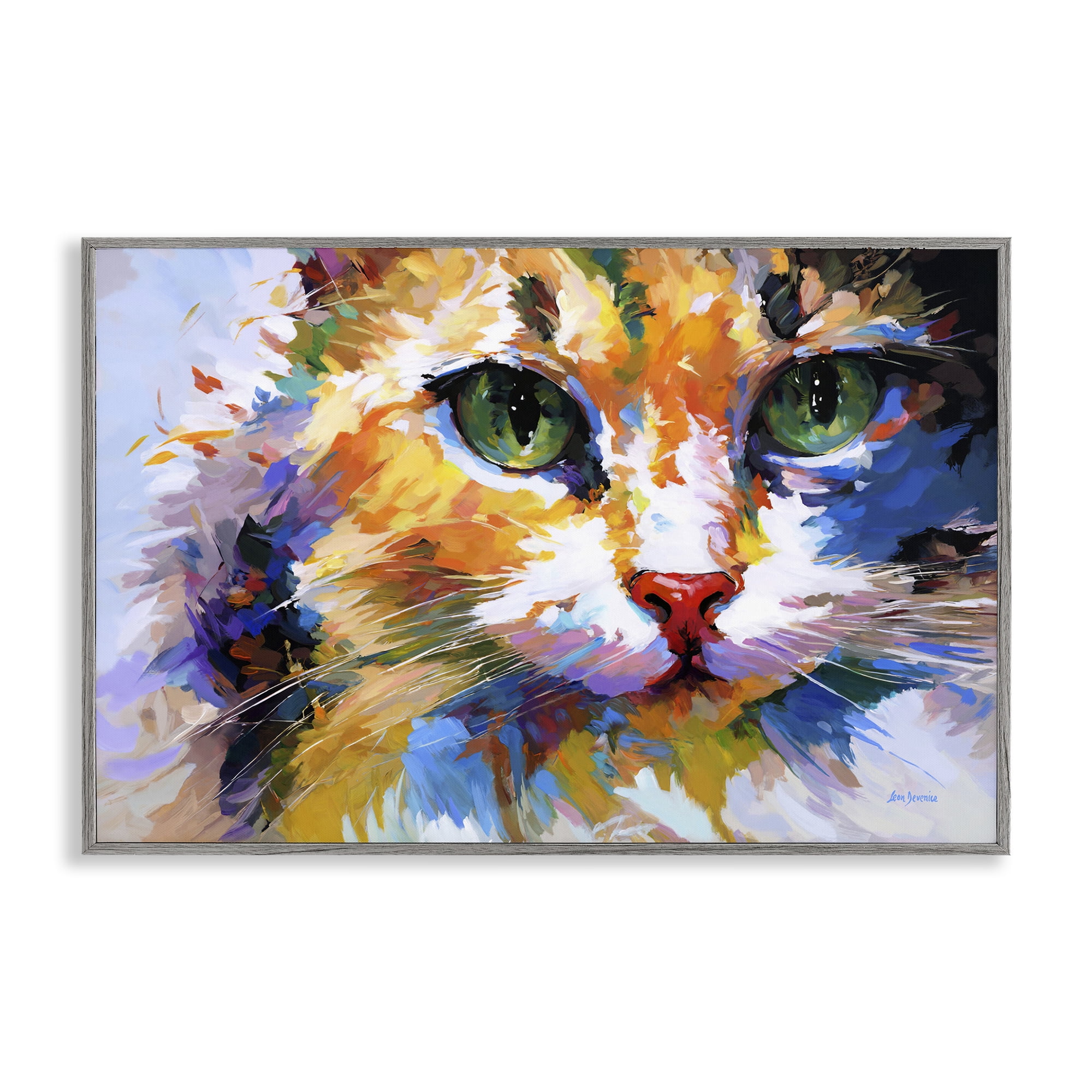 Stupell Industries Manx Cat Gaze Animals & Insects Painting Gray Framed Art Print Wall Art, 24 x 16