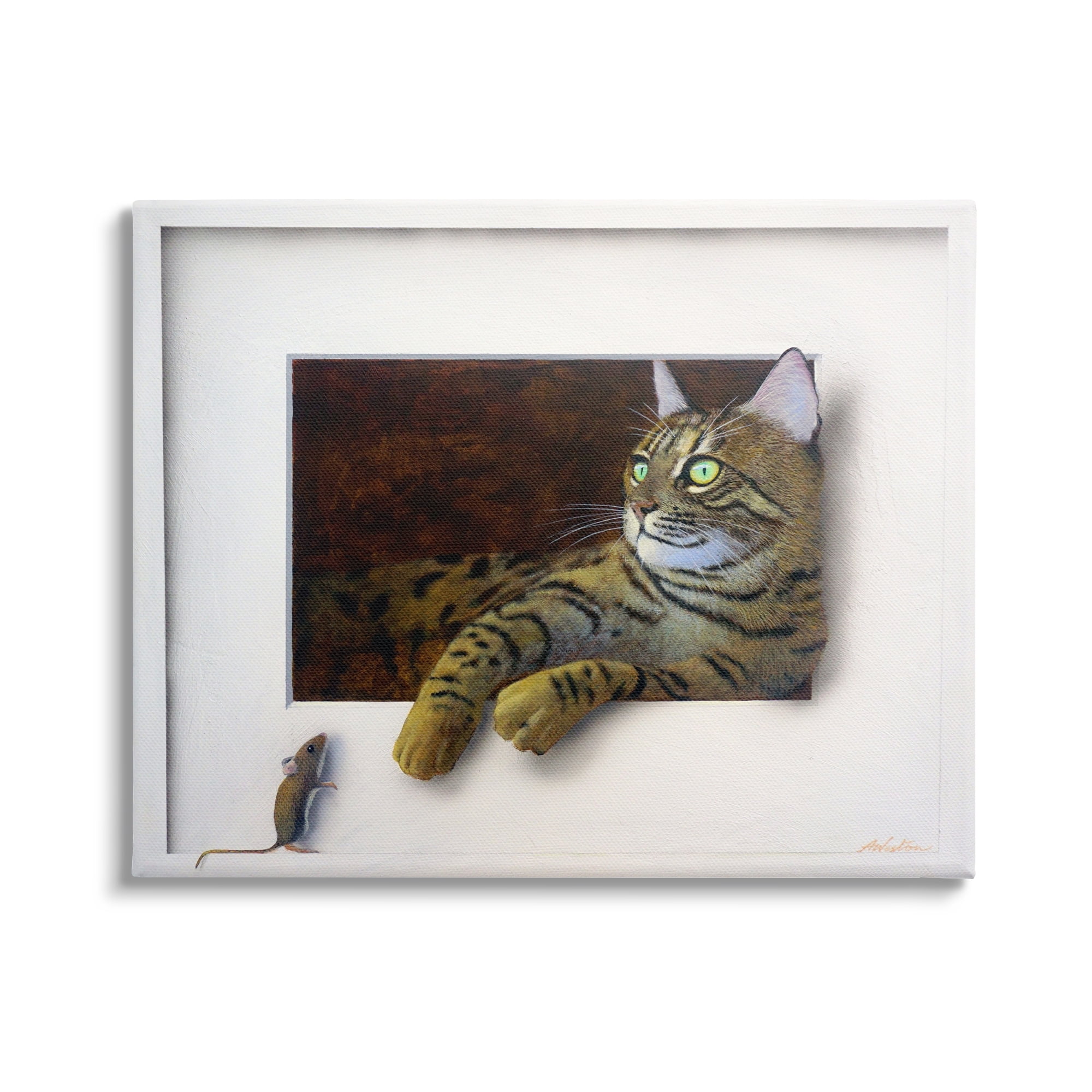 Stupell Industries Manx Cat Resting Curious Mouse Peering Illusion Painting Gallery Wrapped Canvas Print Wall Art, Design by Alan Weston