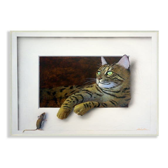 Stupell Industries Manx Cat Resting Curious Mouse Peering Illusion Painting Unframed Art Print Wall Art, Design by Alan Weston
