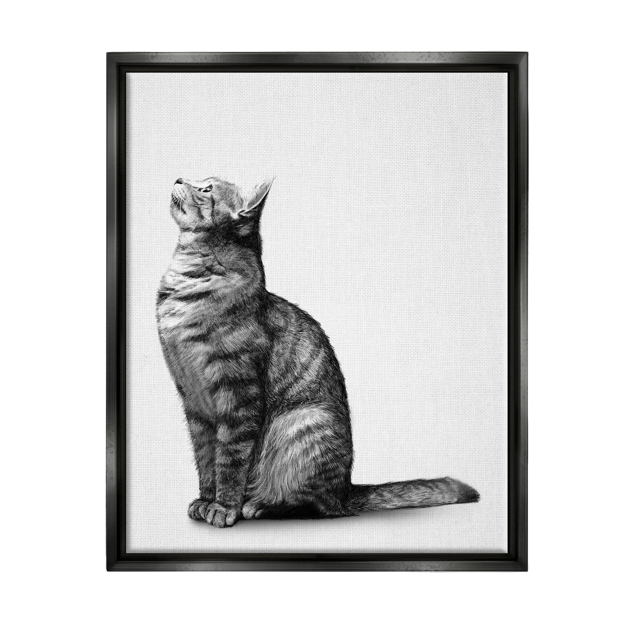 Stupell Industries Manx Cat Sitting Calmly Detailed Casual Portrait Graphic Art Jet Black Floating Framed Canvas Print Wall Art, Design by Ziwei Li